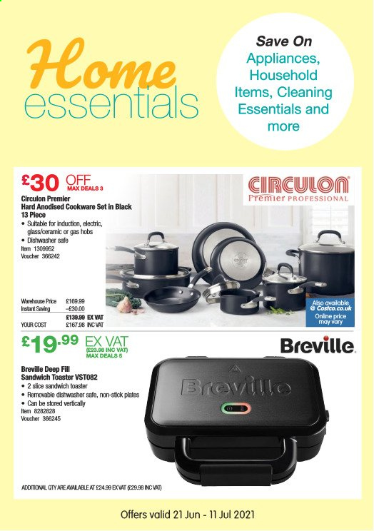 thumbnail - Costco offer  - 21/06/2021 - 11/07/2021 - Sales products - sandwich, cookware set, plate, toaster. Page 6.