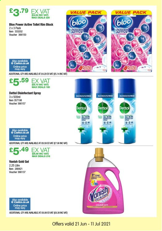 thumbnail - Costco offer  - 21/06/2021 - 11/07/2021 - Sales products - Dettol, desinfection, Vanish, antibacterial spray. Page 10.