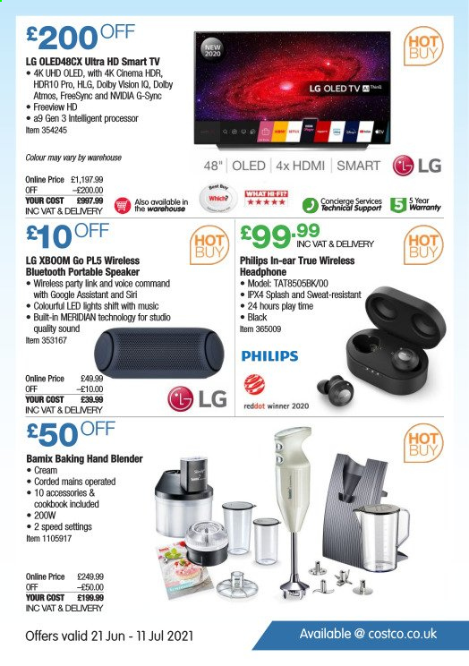 thumbnail - Costco offer  - 21/06/2021 - 11/07/2021 - Sales products - LG, Philips, cookbook, hand blender. Page 23.