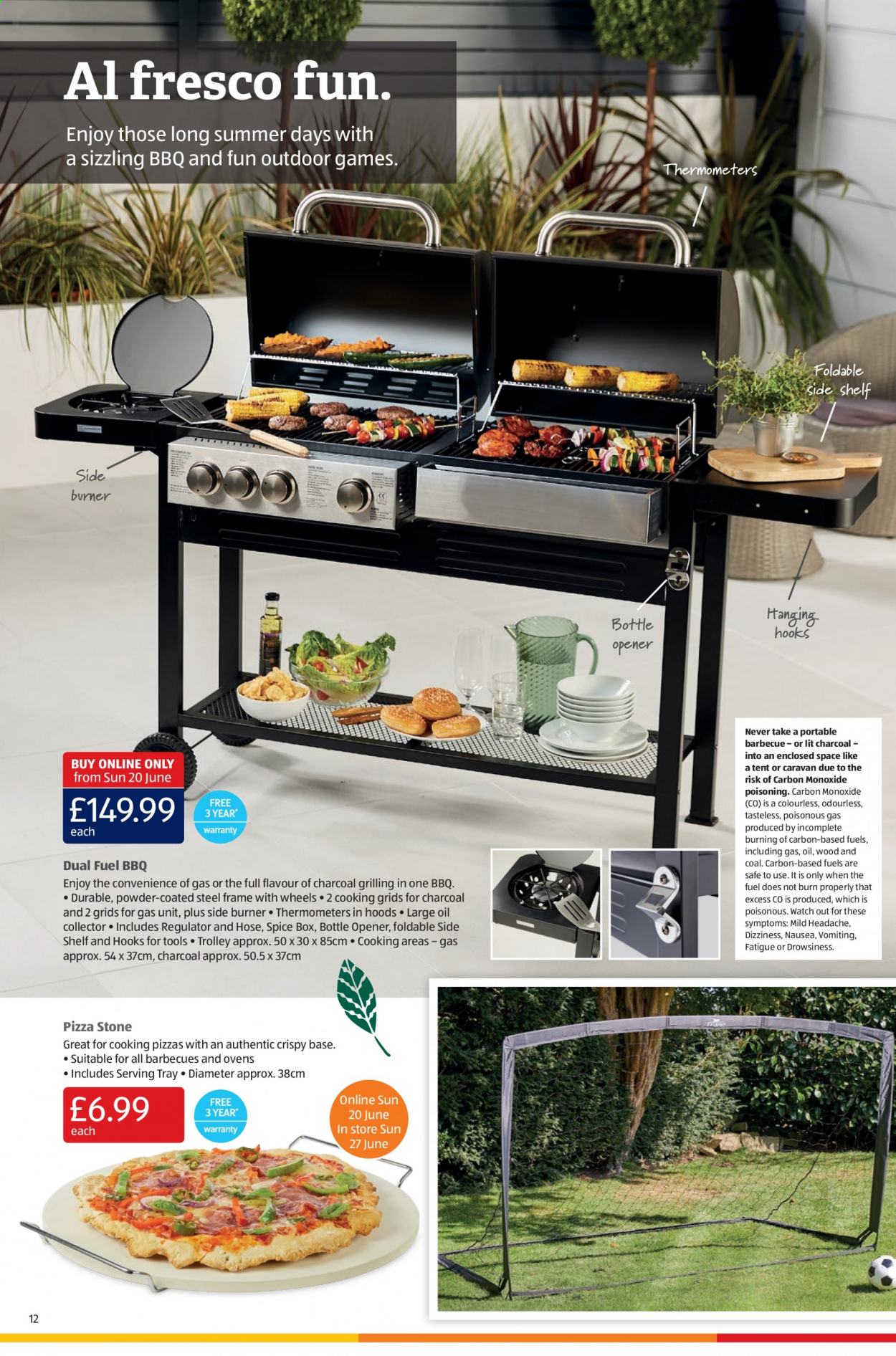 thumbnail - Aldi offer  - 20/06/2021 - 27/06/2021 - Sales products - pizza, spice, hook, trolley, tray, bottle opener, serving tray, shelves, watch, charcoal. Page 12.
