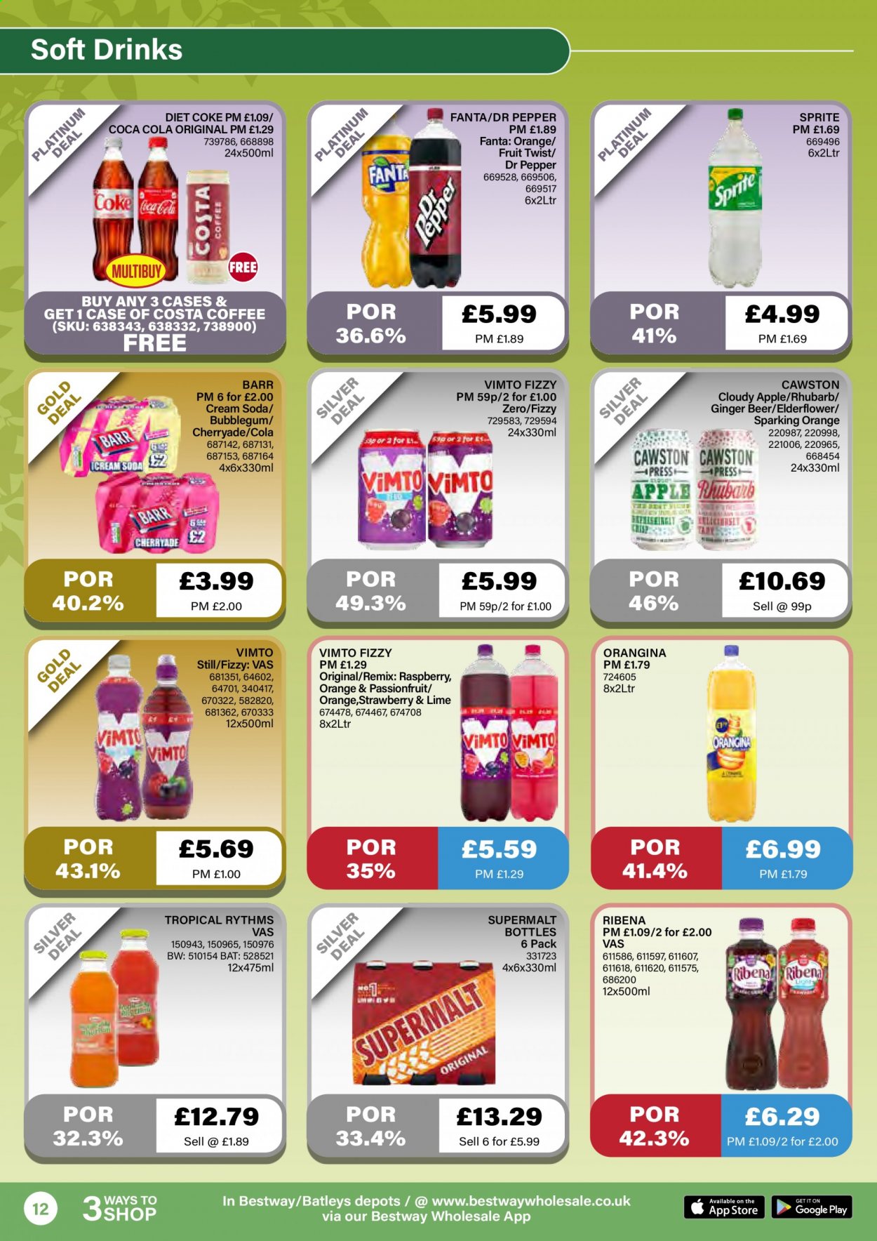 thumbnail - Bestway offer  - 18/06/2021 - 15/07/2021 - Sales products - ginger beer, beer, oranges, bubblegum, Coca-Cola, Sprite, Fanta, Dr. Pepper, Diet Coke, soft drink, coffee. Page 12.
