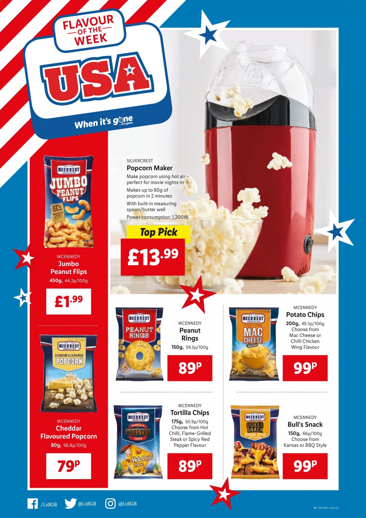 thumbnail - Lidl offer  - 01/07/2021 - 07/07/2021 - Sales products - steak, SilverCrest, butter, snack, tortilla chips, potato chips, chips, spoon. Page 14.