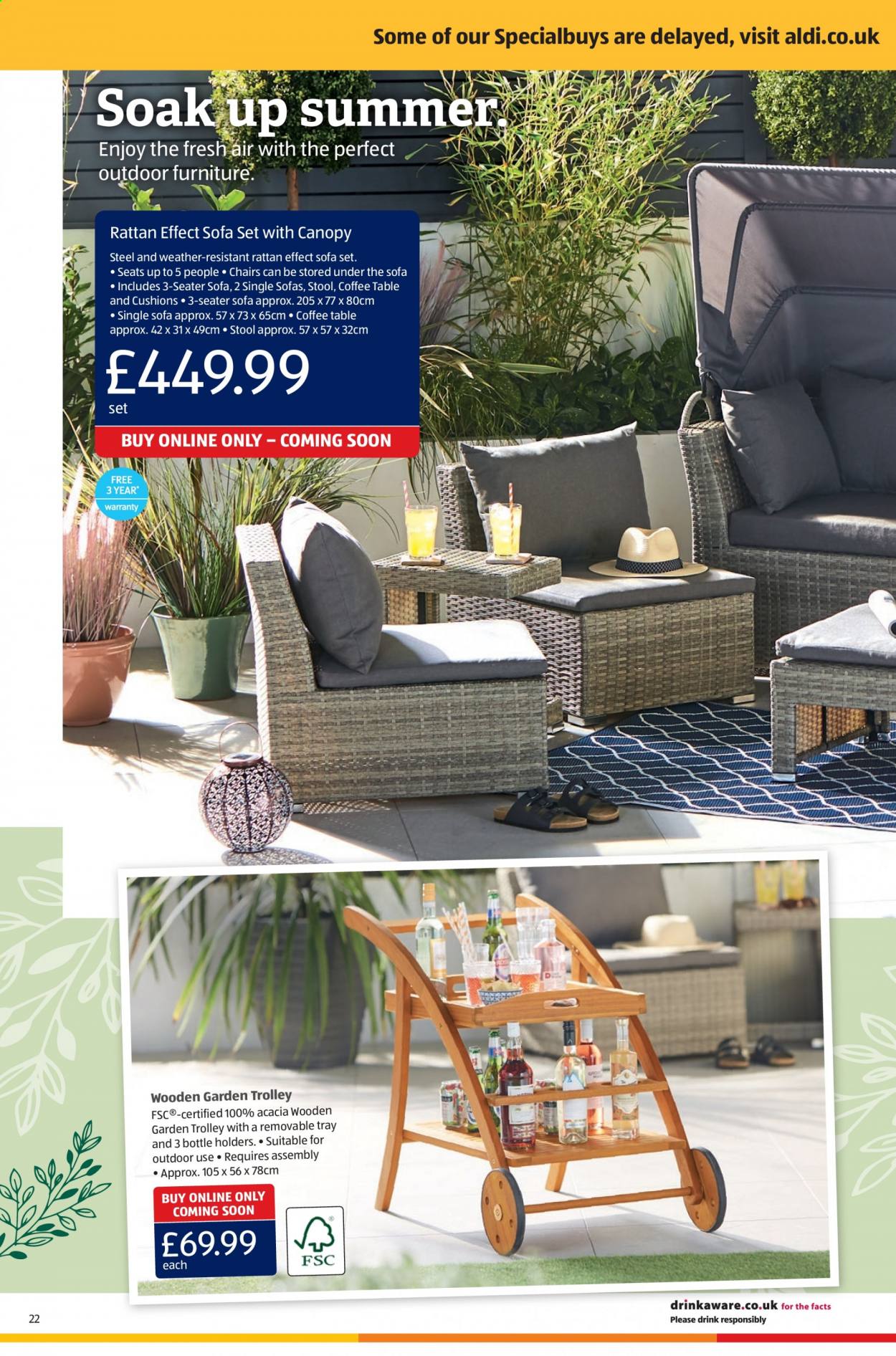 thumbnail - Aldi offer  - 27/06/2021 - 04/07/2021 - Sales products - trolley, cushion, table, stool, chair, sofa, coffee table. Page 22.