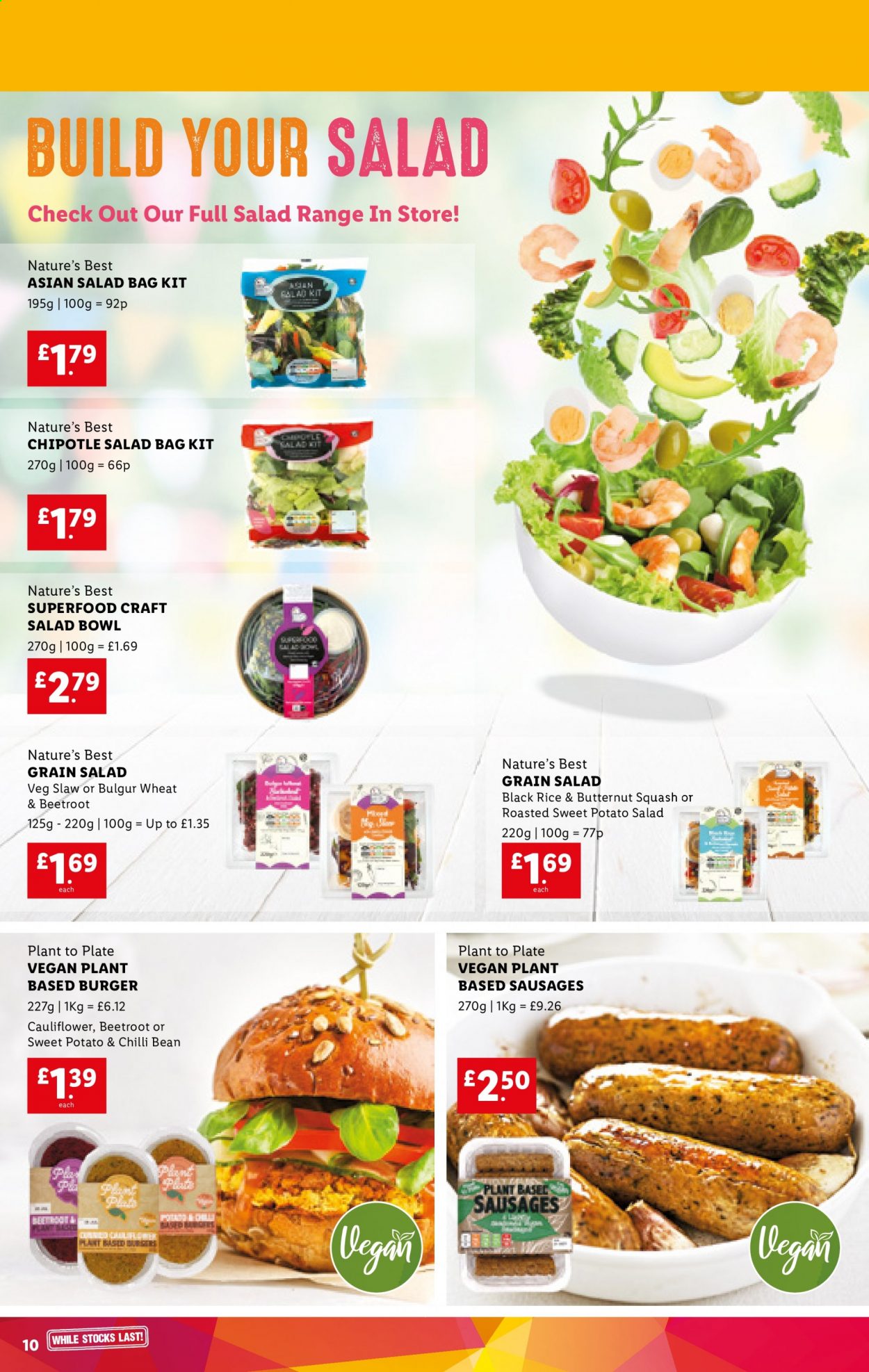 thumbnail - Lidl offer  - 01/07/2021 - 07/07/2021 - Sales products - butternut squash, cauliflower, beetroot, hamburger, sausage, potato salad, rice, salad bowl, bowl, bag. Page 10.
