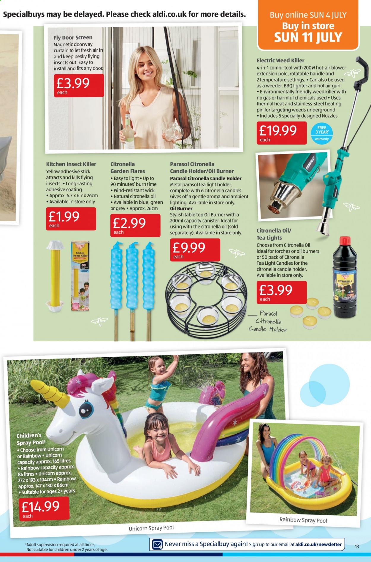 thumbnail - Aldi offer  - 04/07/2021 - 11/07/2021 - Sales products - tea, insect killer, holder, candle holder, pin, candle, curtain, table. Page 13.