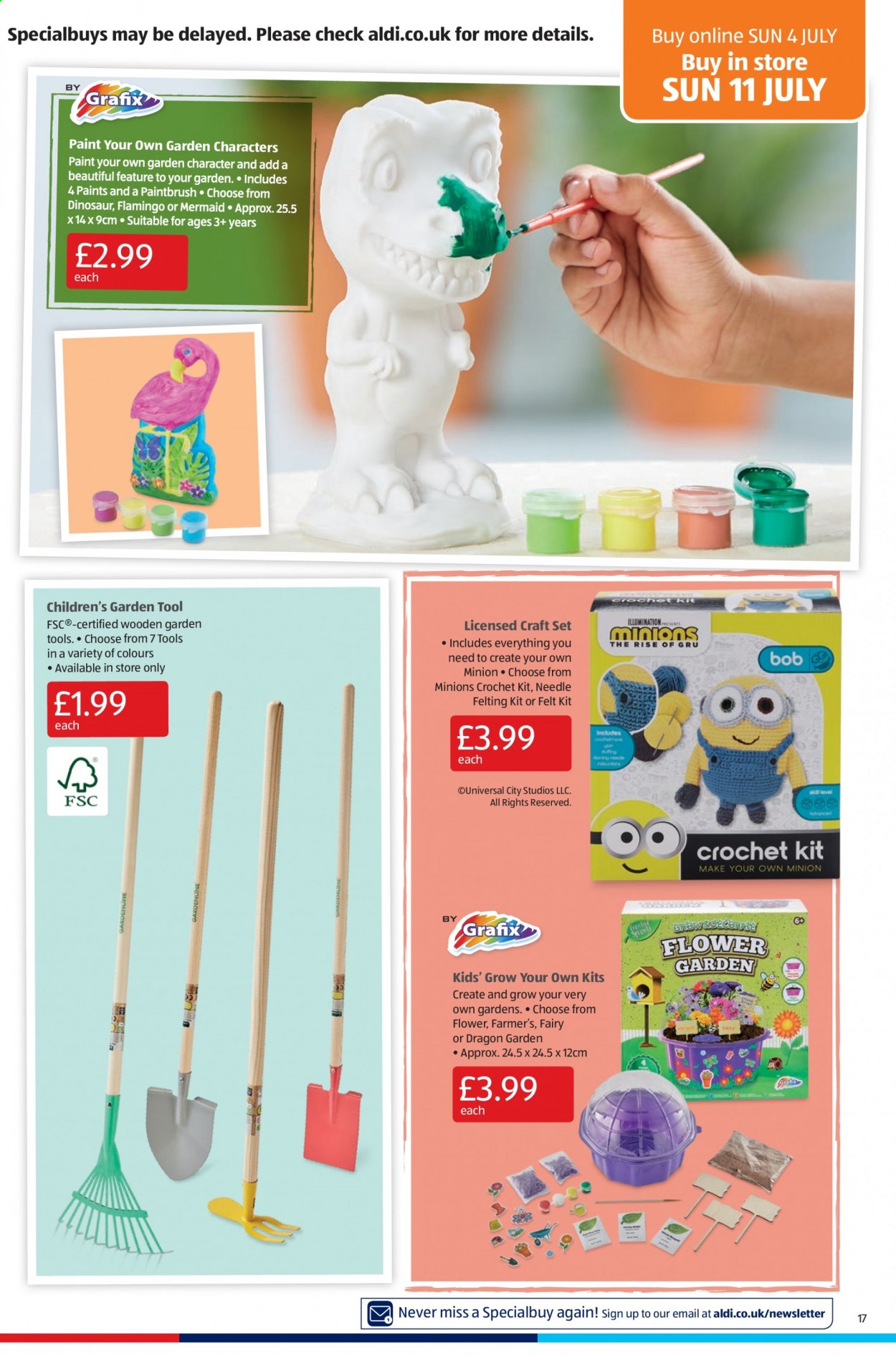 thumbnail - Aldi offer  - 04/07/2021 - 11/07/2021 - Sales products - Fairy, Minions, crochet kit, dinosaur. Page 17.