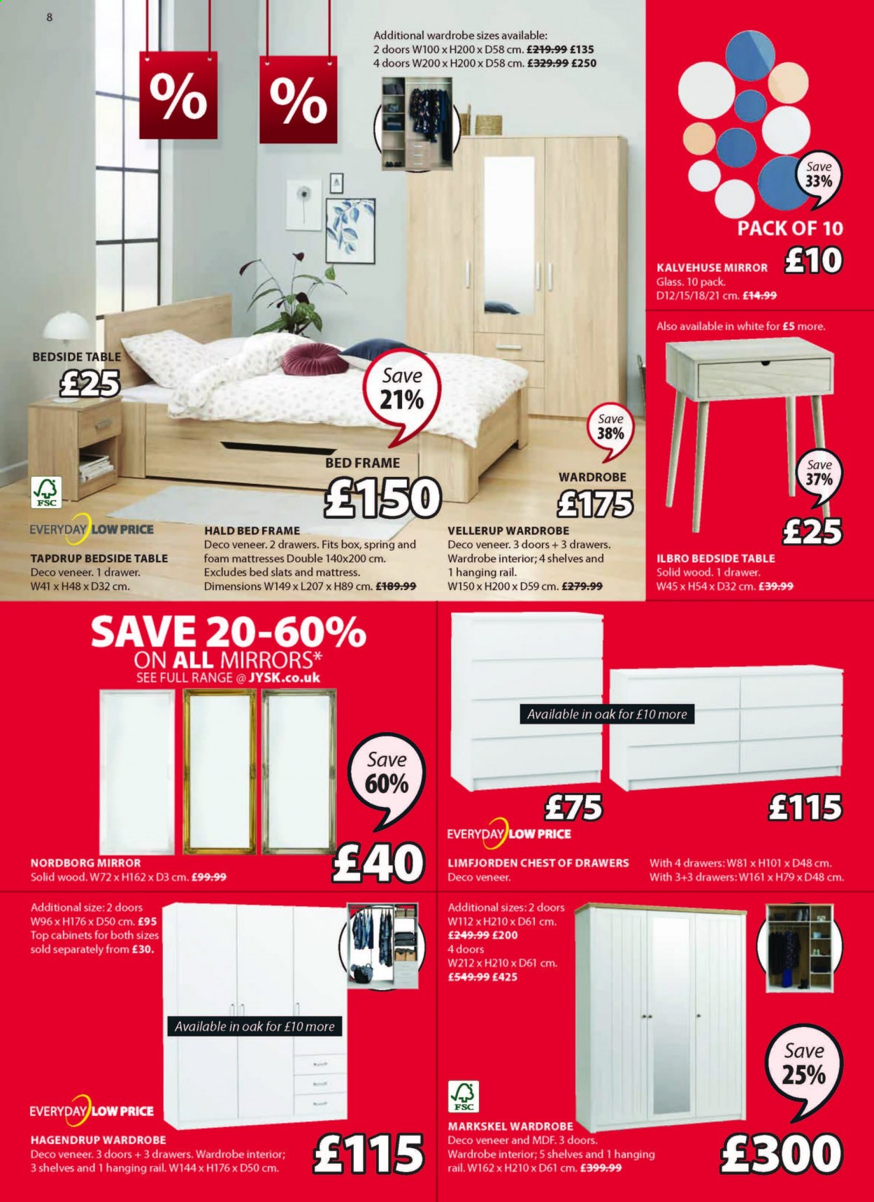 thumbnail - JYSK offer  - 05/07/2021 - 11/07/2021 - Sales products - table, chest of drawers, bed, bed frame, mattress, wardrobe, bedside table, mirror, door. Page 8.