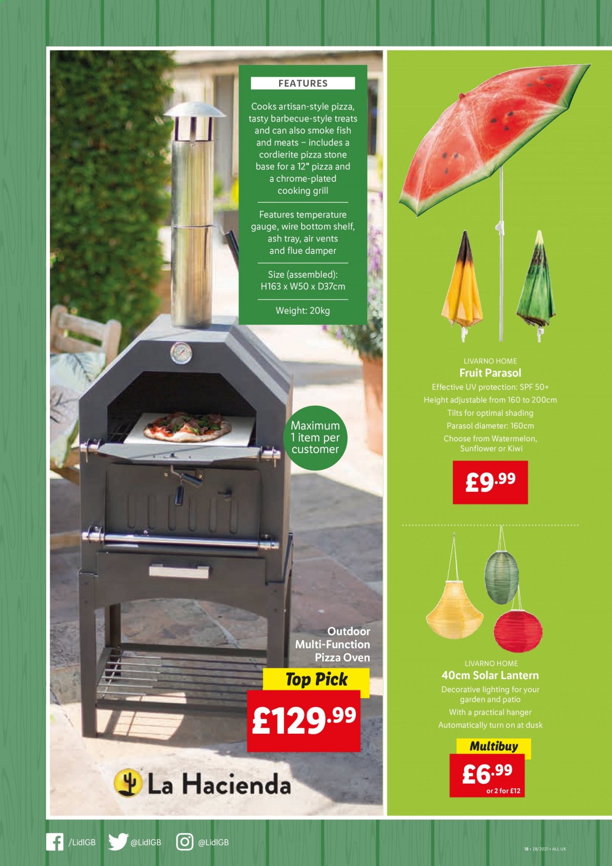 thumbnail - Lidl offer  - 15/07/2021 - 21/07/2021 - Sales products - shelves, lantern, kiwi, watermelon, pizza, hanger, tray, grill, sunflower. Page 18.