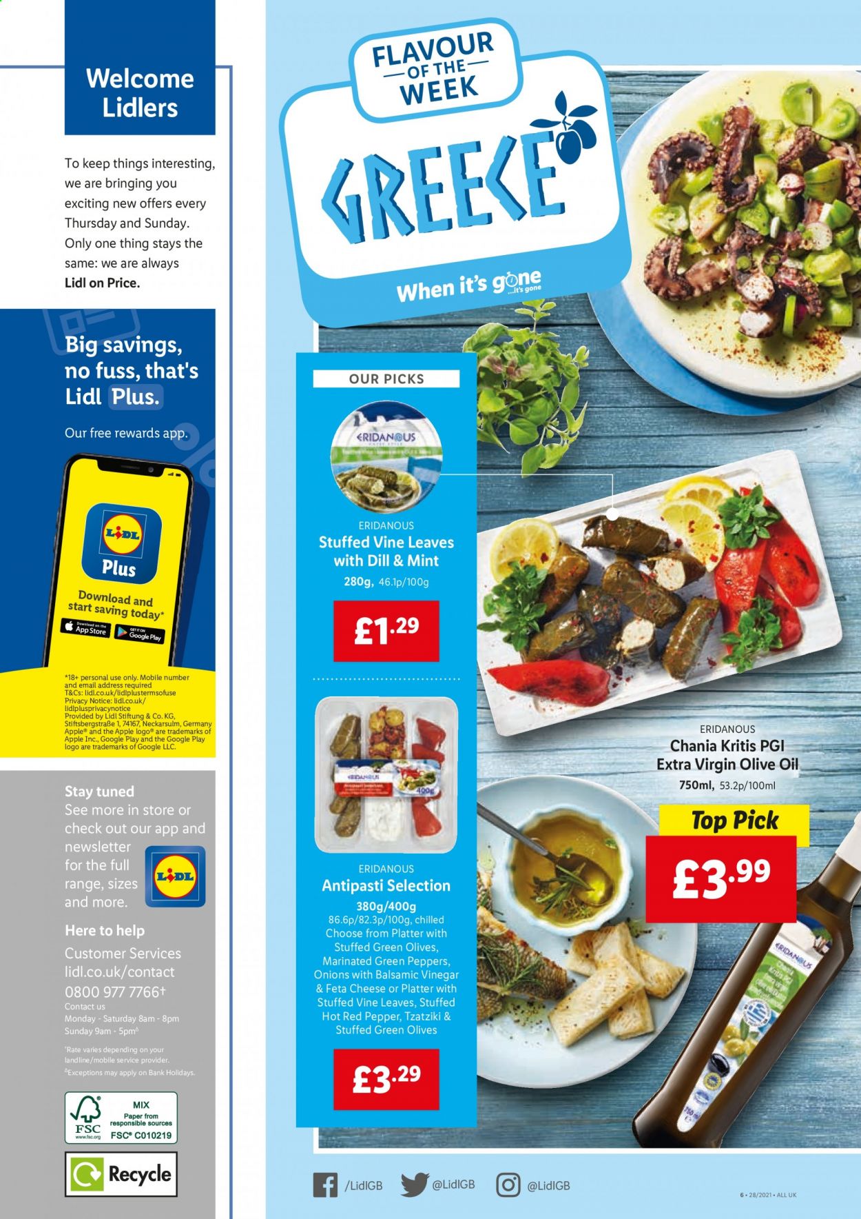 thumbnail - Lidl offer  - 15/07/2021 - 21/07/2021 - Sales products - onion, tzatziki, feta, olives, dill, balsamic vinegar, extra virgin olive oil, olive oil, oil. Page 4.