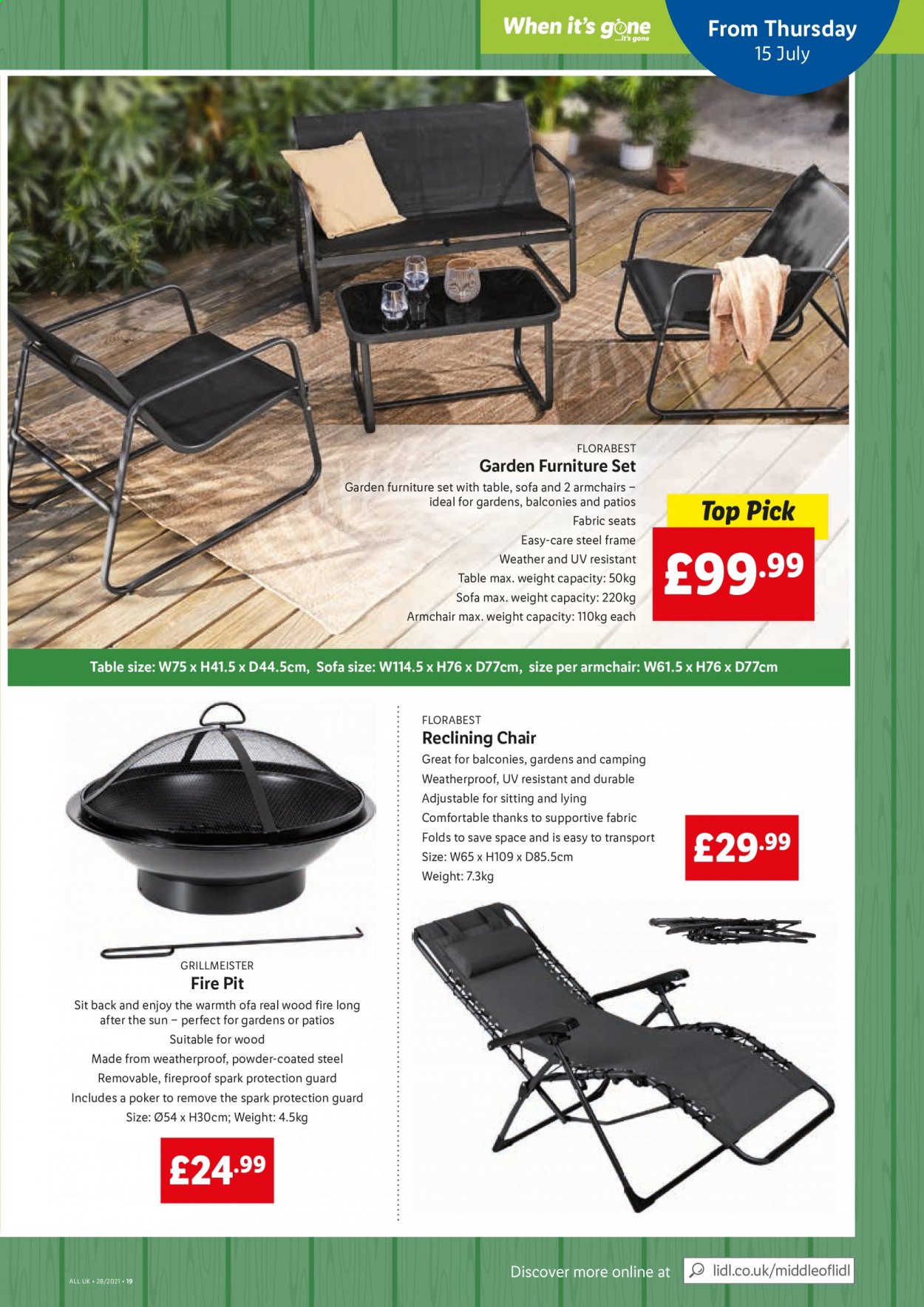 thumbnail - Lidl offer  - 15/07/2021 - 21/07/2021 - Sales products - table, chair, arm chair, sofa, Florabest. Page 17.