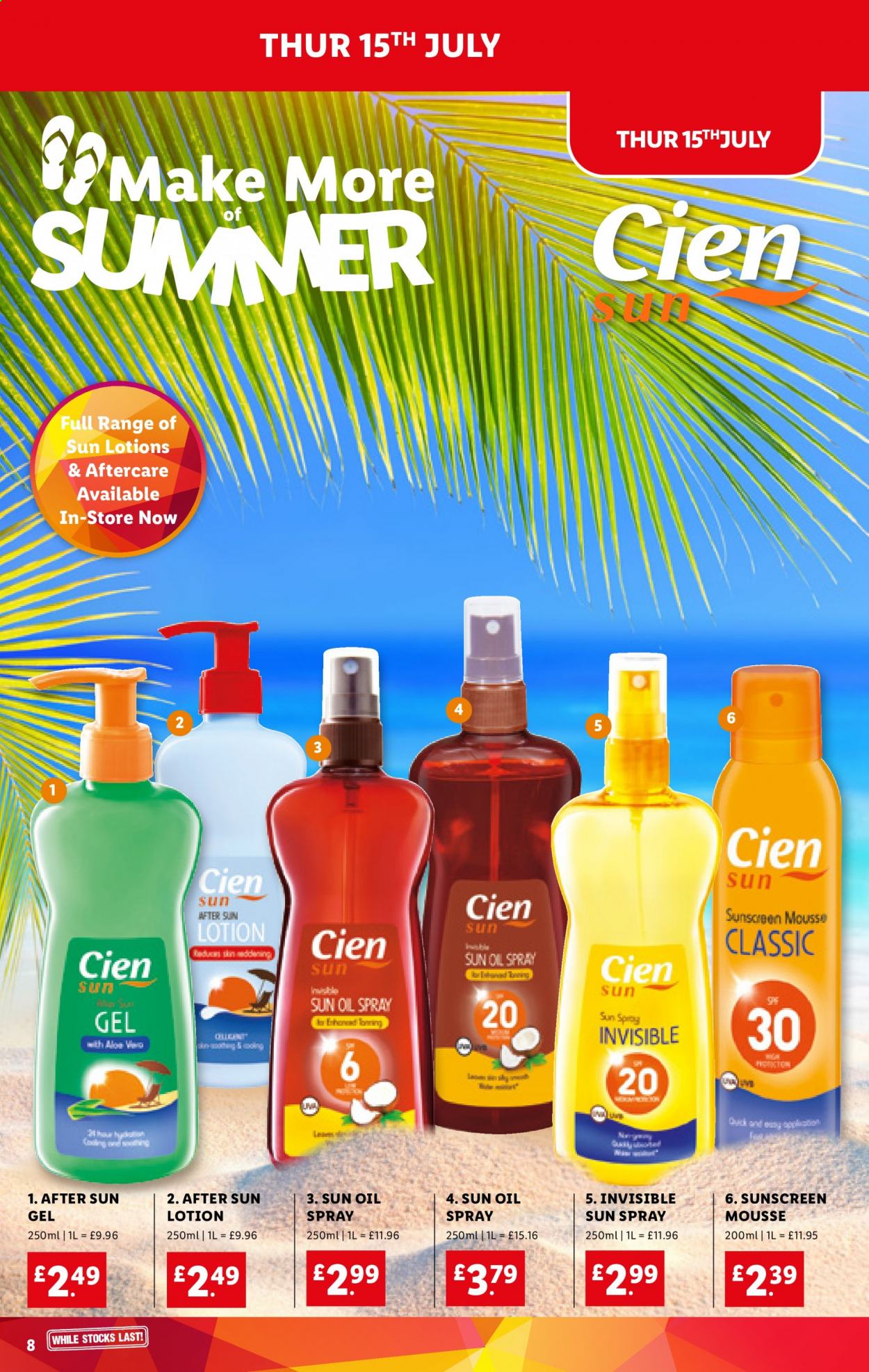 thumbnail - Lidl offer  - 15/07/2021 - 21/07/2021 - Sales products - oil, body lotion, sunscreen lotion, sun spray. Page 8.