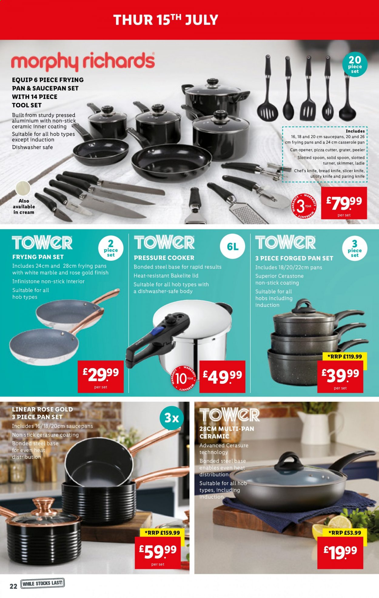 thumbnail - Lidl offer  - 15/07/2021 - 21/07/2021 - Sales products - bread, pizza, wine, lid, spoon, pressure cooker, chef’s knife, pan, slicer, saucepan, casserole, peeler, handy grater, cutter, tool set, utility knife. Page 22.