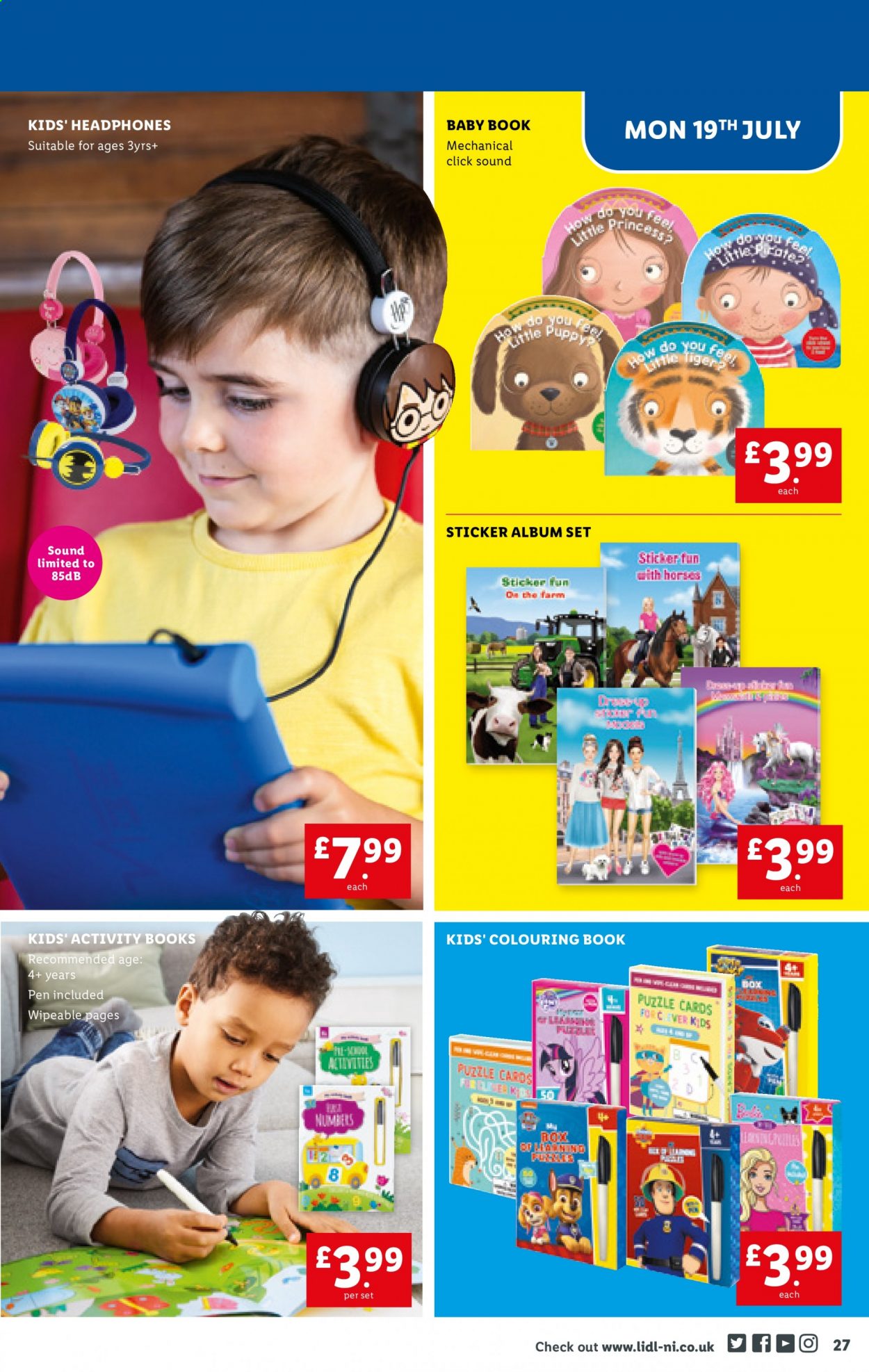 thumbnail - Lidl offer  - 15/07/2021 - 21/07/2021 - Sales products - sticker, pen, drawing book, book, headphones, puzzle. Page 27.