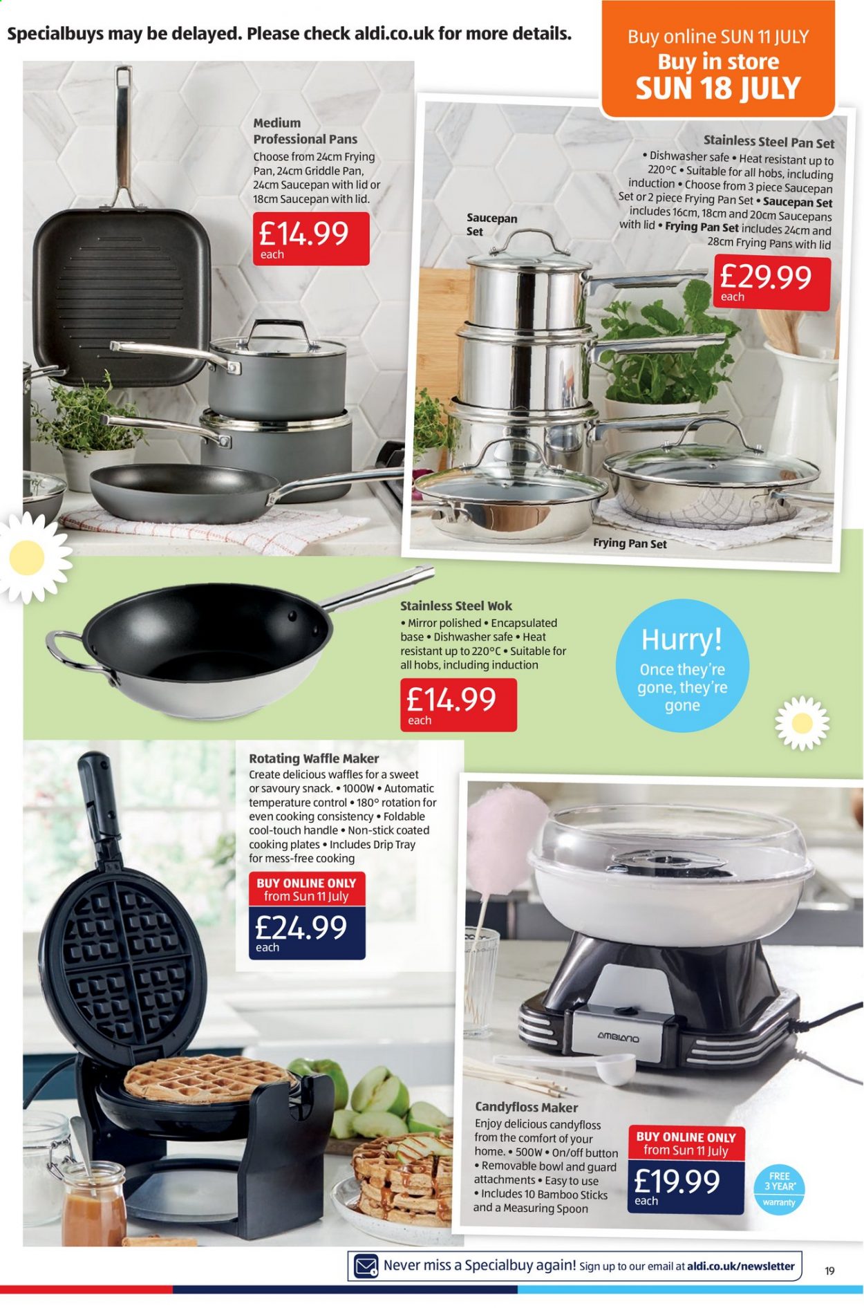thumbnail - Aldi offer  - 11/07/2021 - 18/07/2021 - Sales products - waffles, snack, spoon, plate, pan, wok, saucepan, bowl, mirror. Page 19.