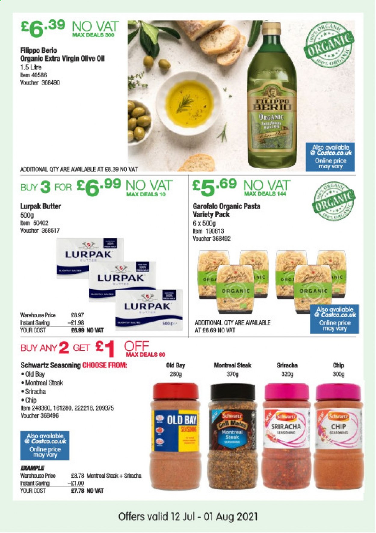 thumbnail - Costco offer  - 12/07/2021 - 01/08/2021 - Sales products - steak, pasta, butter, spice, sriracha, extra virgin olive oil, olive oil, oil. Page 9.