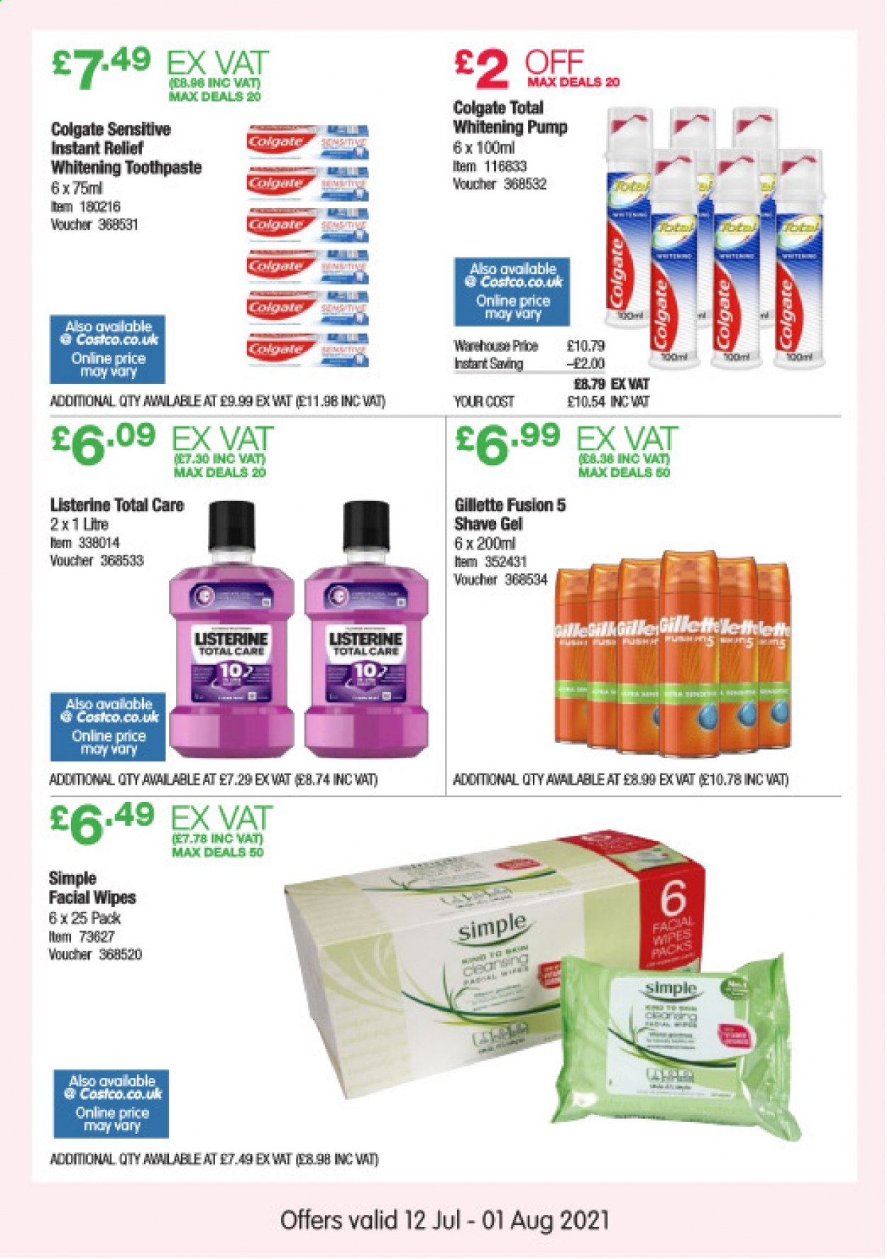 thumbnail - Costco offer  - 12/07/2021 - 01/08/2021 - Sales products - wipes, Colgate, Listerine, toothpaste, Gillette, shave gel, pump. Page 16.