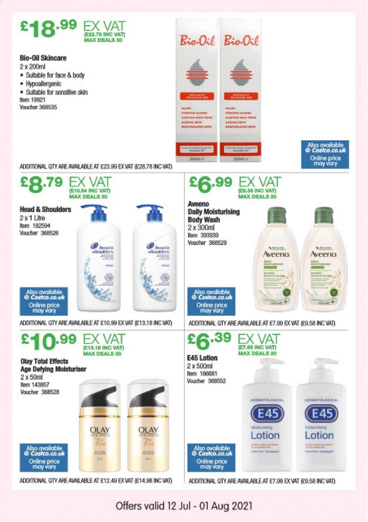 thumbnail - Costco offer  - 12/07/2021 - 01/08/2021 - Sales products - oil, Aveeno, body wash, Olay, E45, Head & Shoulders, body lotion. Page 17.
