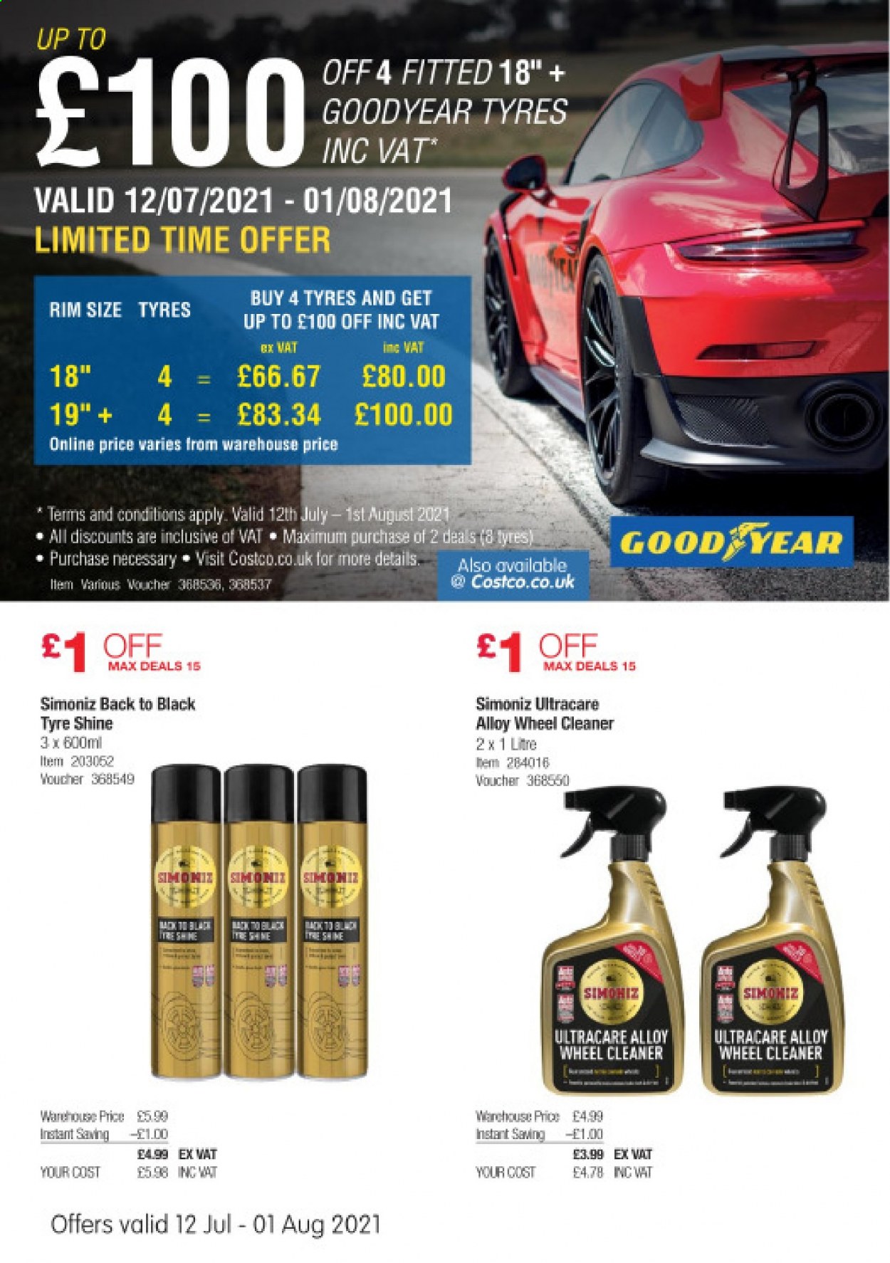 thumbnail - Costco offer  - 12/07/2021 - 01/08/2021 - Sales products - cleaner, tyre shine, Goodyear, tires. Page 18.