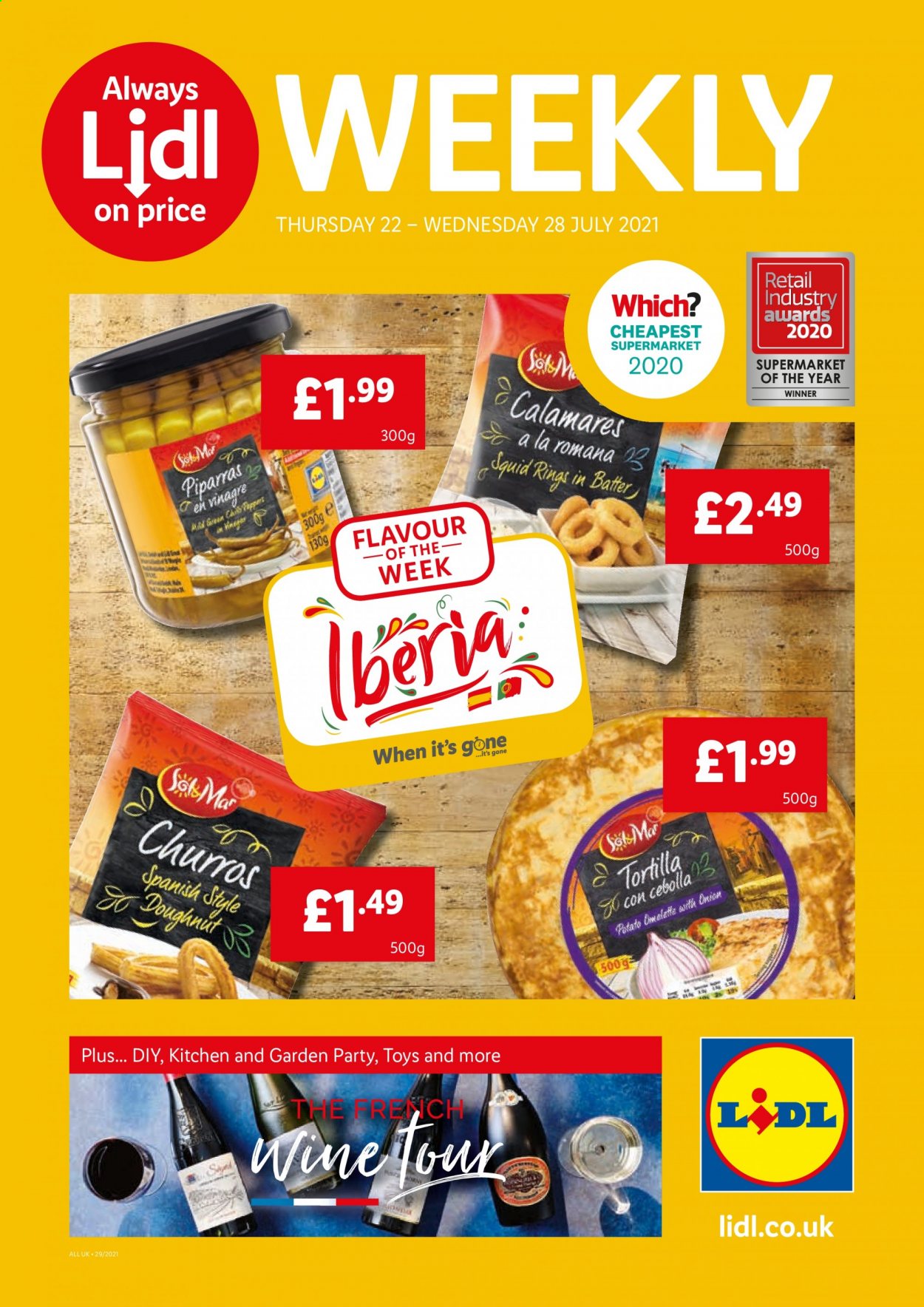 thumbnail - Lidl offer  - 22/07/2021 - 28/07/2021 - Sales products - tortillas, squid, wine. Page 1.