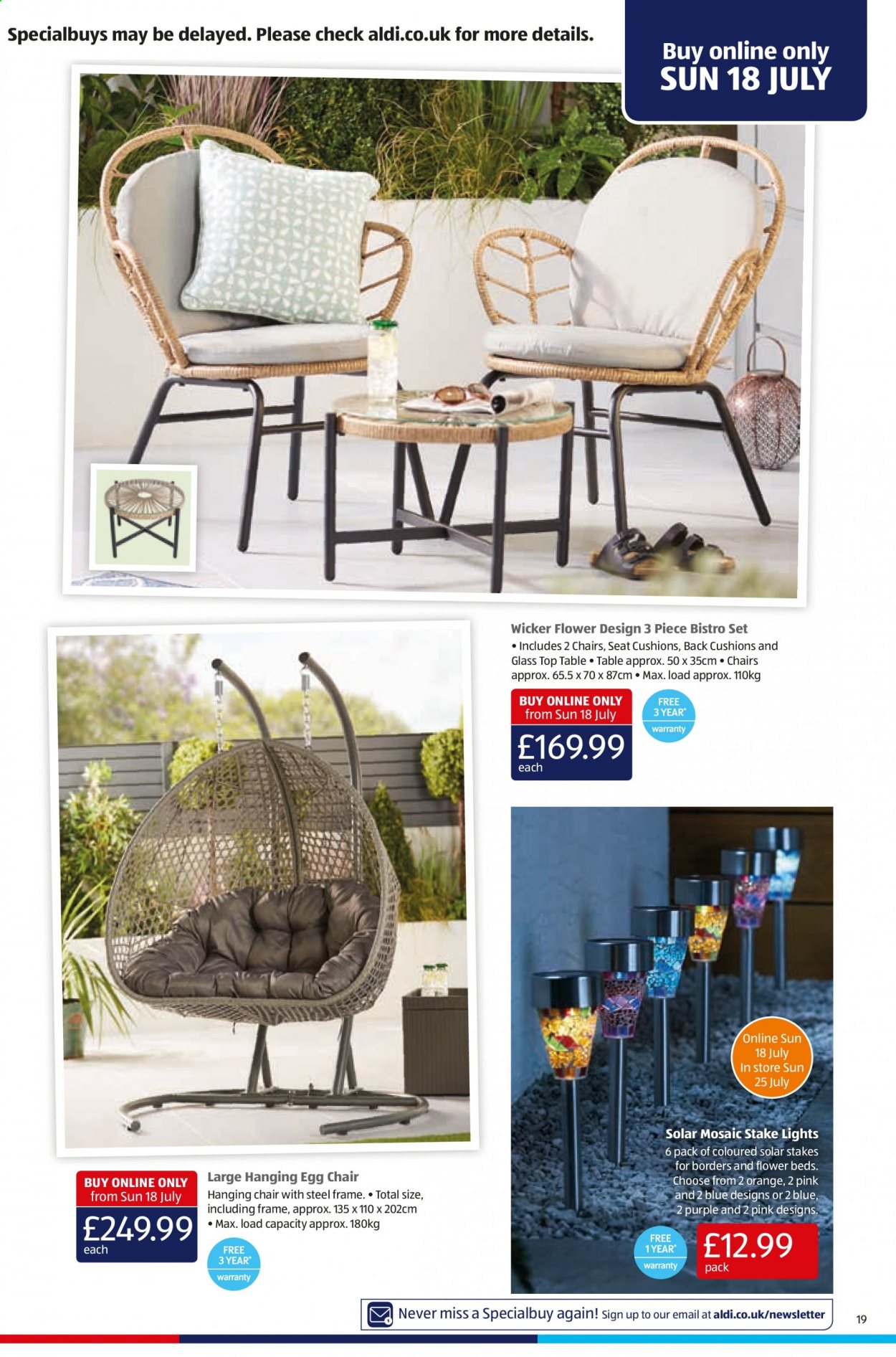 thumbnail - Aldi offer  - 18/07/2021 - 25/07/2021 - Sales products - eggs, cushion, table, chair. Page 19.