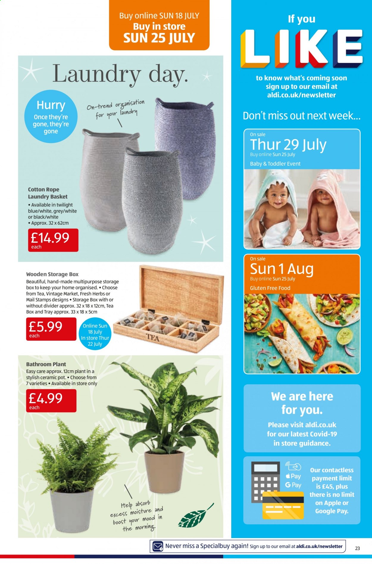 thumbnail - Aldi offer  - 18/07/2021 - 25/07/2021 - Sales products - herbs, Boost, tea, basket, pot, storage box. Page 23.