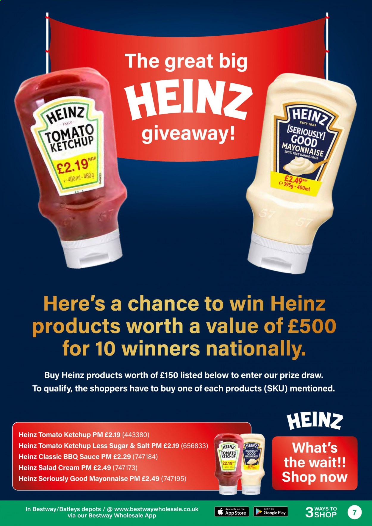 thumbnail - Bestway offer  - 16/07/2021 - 12/08/2021 - Sales products - sauce, eggs, mayonnaise, salad cream, Heinz, BBQ sauce, ketchup. Page 7.