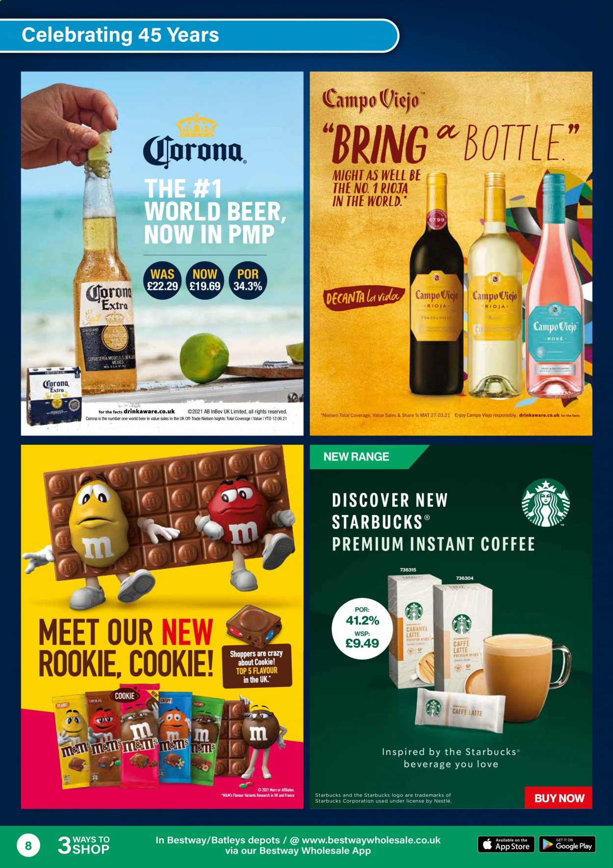 thumbnail - Bestway offer  - 16/07/2021 - 12/08/2021 - Sales products - Corona Extra, beer, Nestlé, Mars, caramel, instant coffee, Starbucks, red wine, wine, Campo Viejo, rosé wine. Page 8.