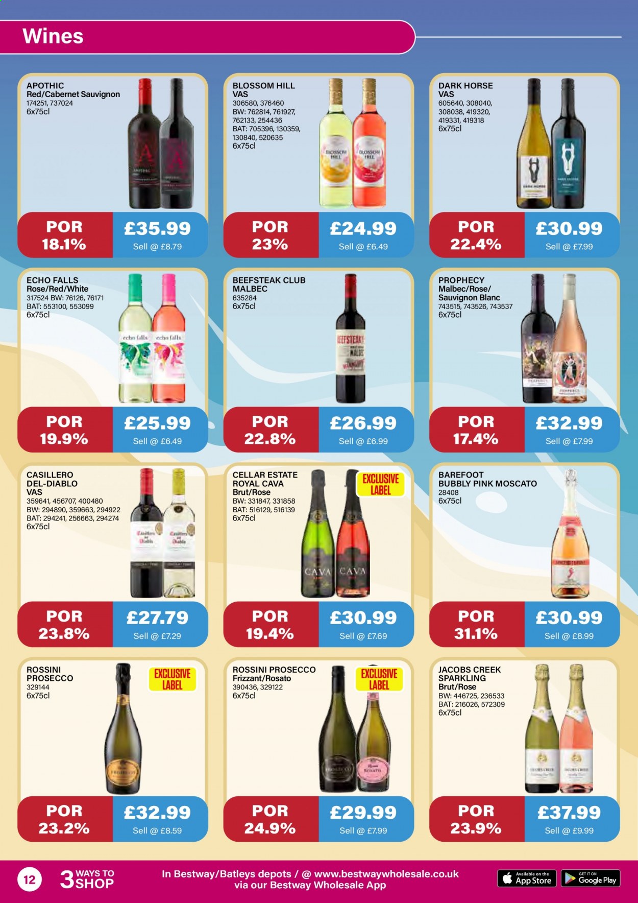 thumbnail - Bestway offer  - 16/07/2021 - 12/08/2021 - Sales products - Jacobs, Cabernet Sauvignon, red wine, sparkling wine, white wine, prosecco, wine, Sauvignon Blanc, Moscato, rosé wine, Brut. Page 12.