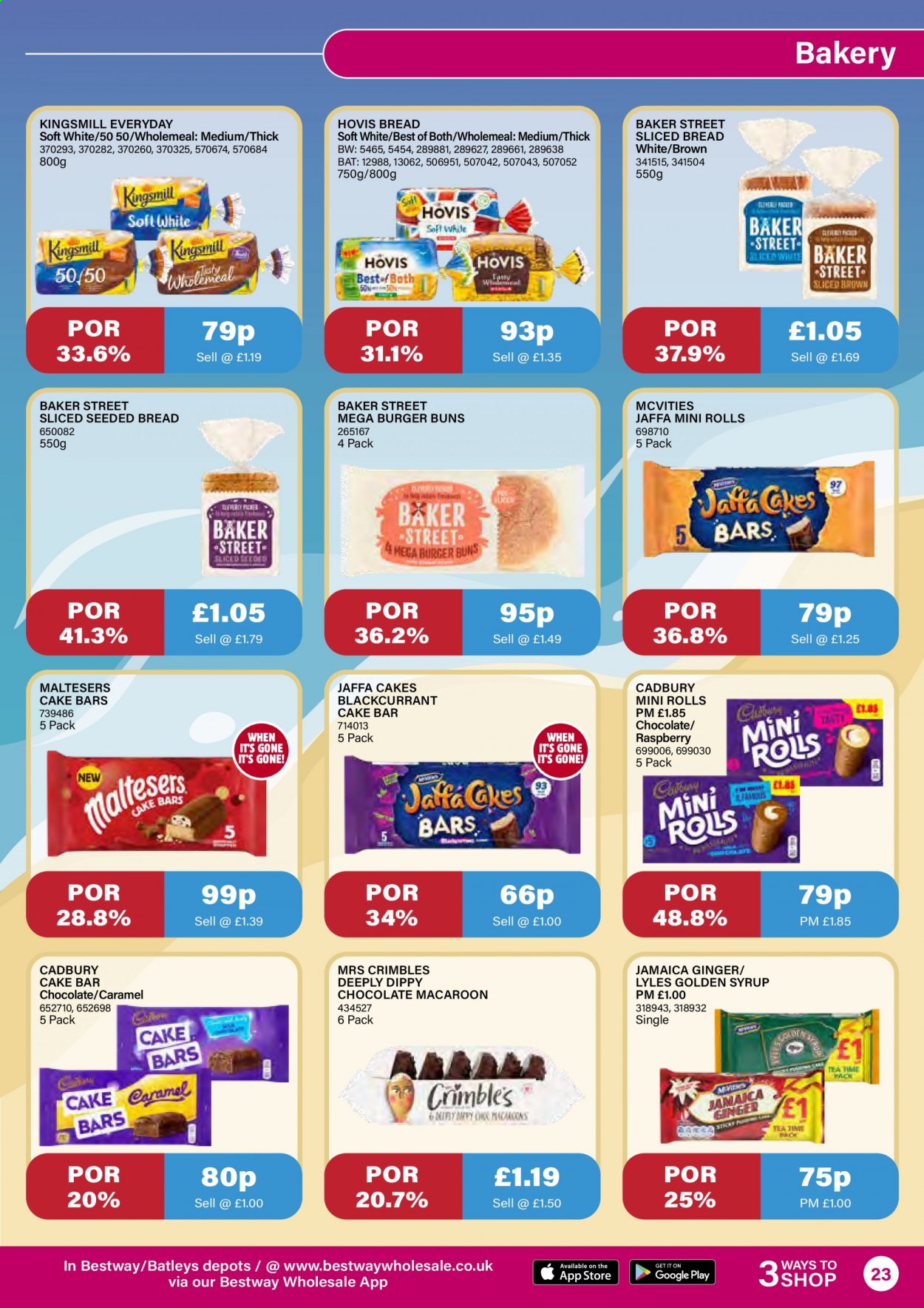 thumbnail - Bestway offer  - 16/07/2021 - 12/08/2021 - Sales products - ginger, bread, cake, buns, burger buns, chocolate, Cadbury, Maltesers, caramel, syrup, tea. Page 23.