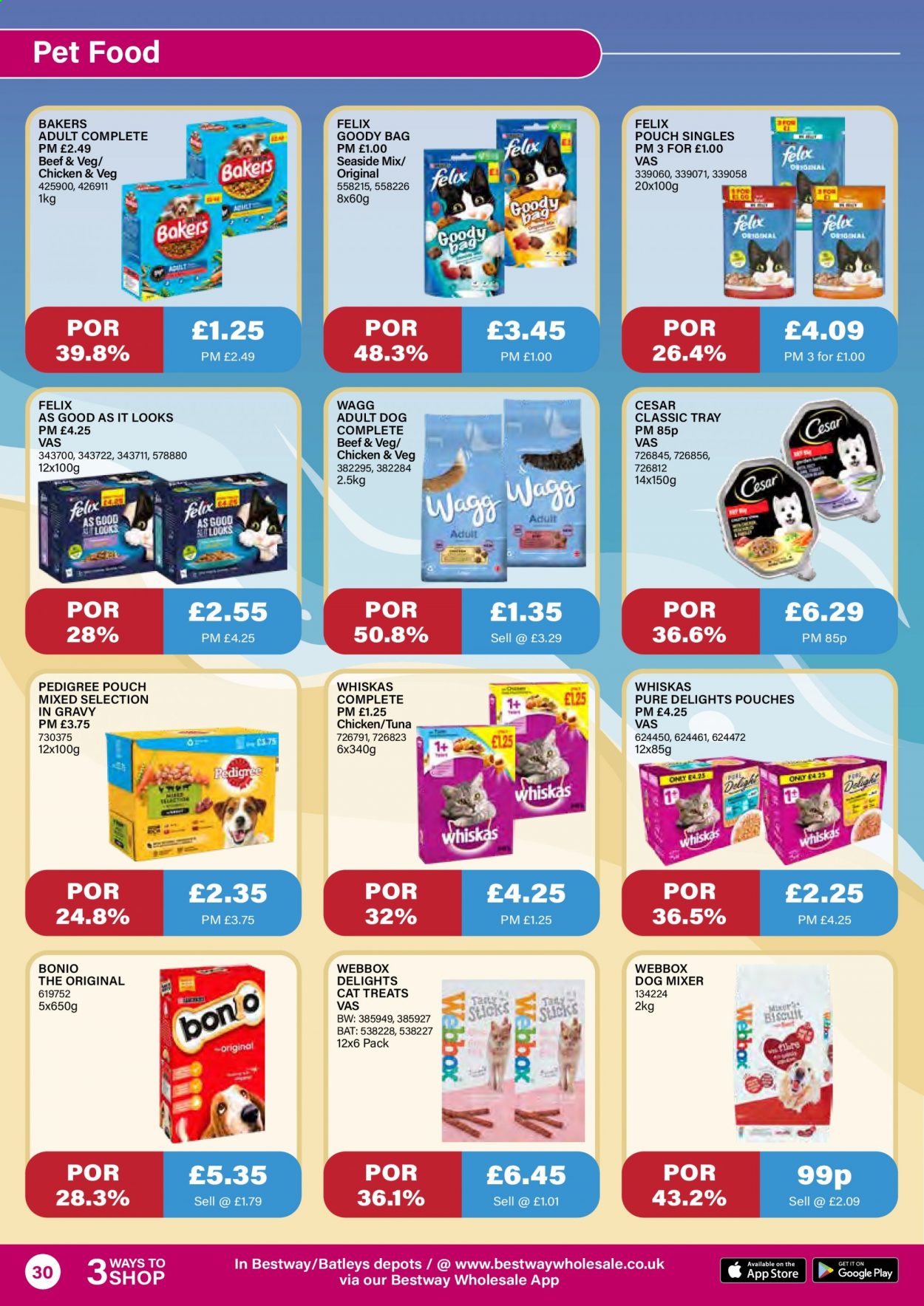 thumbnail - Bestway offer  - 16/07/2021 - 12/08/2021 - Sales products - tuna, animal food, Whiskas, Pedigree, Felix, Bakers. Page 30.