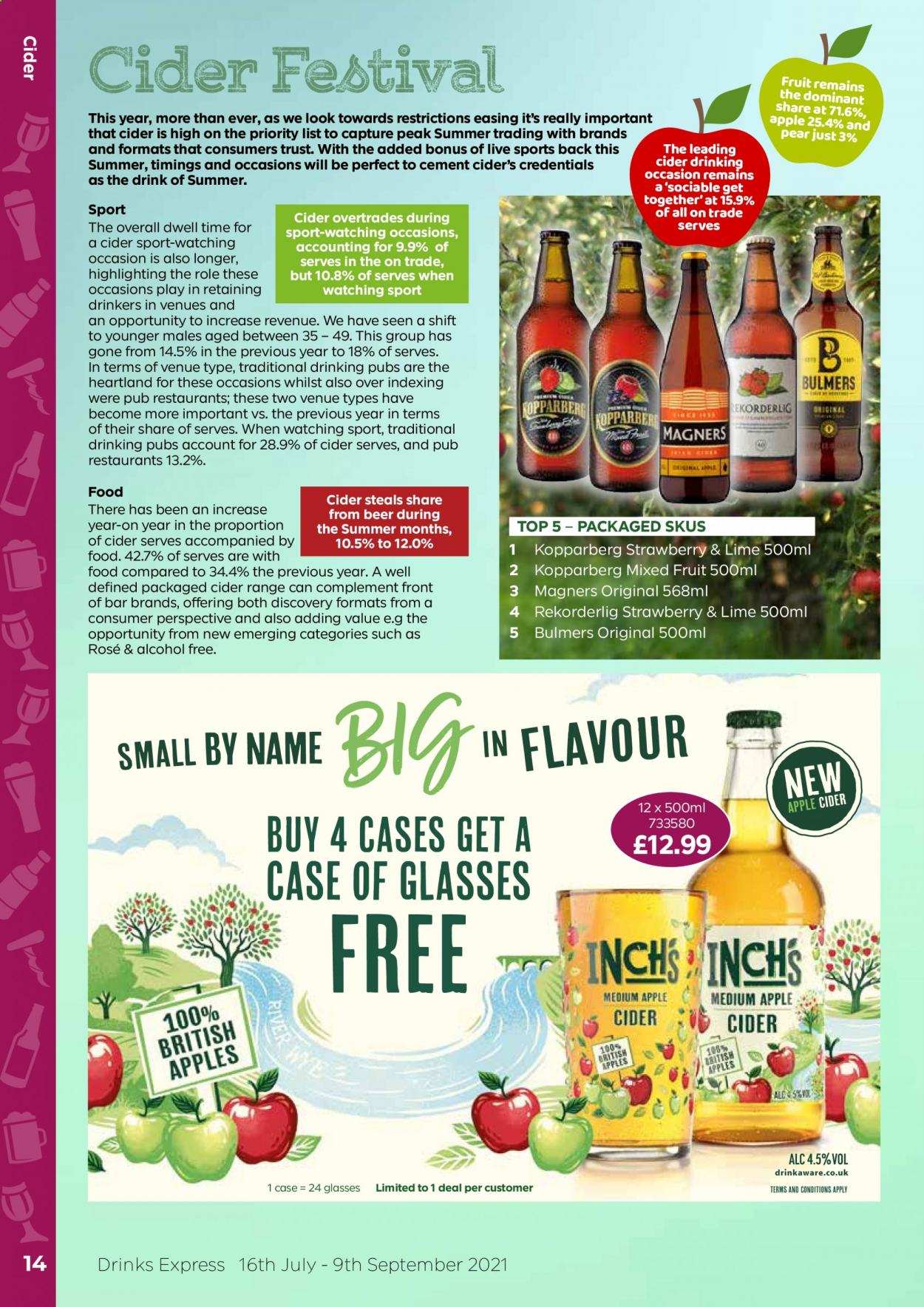 thumbnail - Bestway offer  - 16/07/2021 - 09/09/2021 - Sales products - beer, Bulmers, Kopparberg, pears, Heartland, wine, rosé wine, cider, Trust. Page 14.