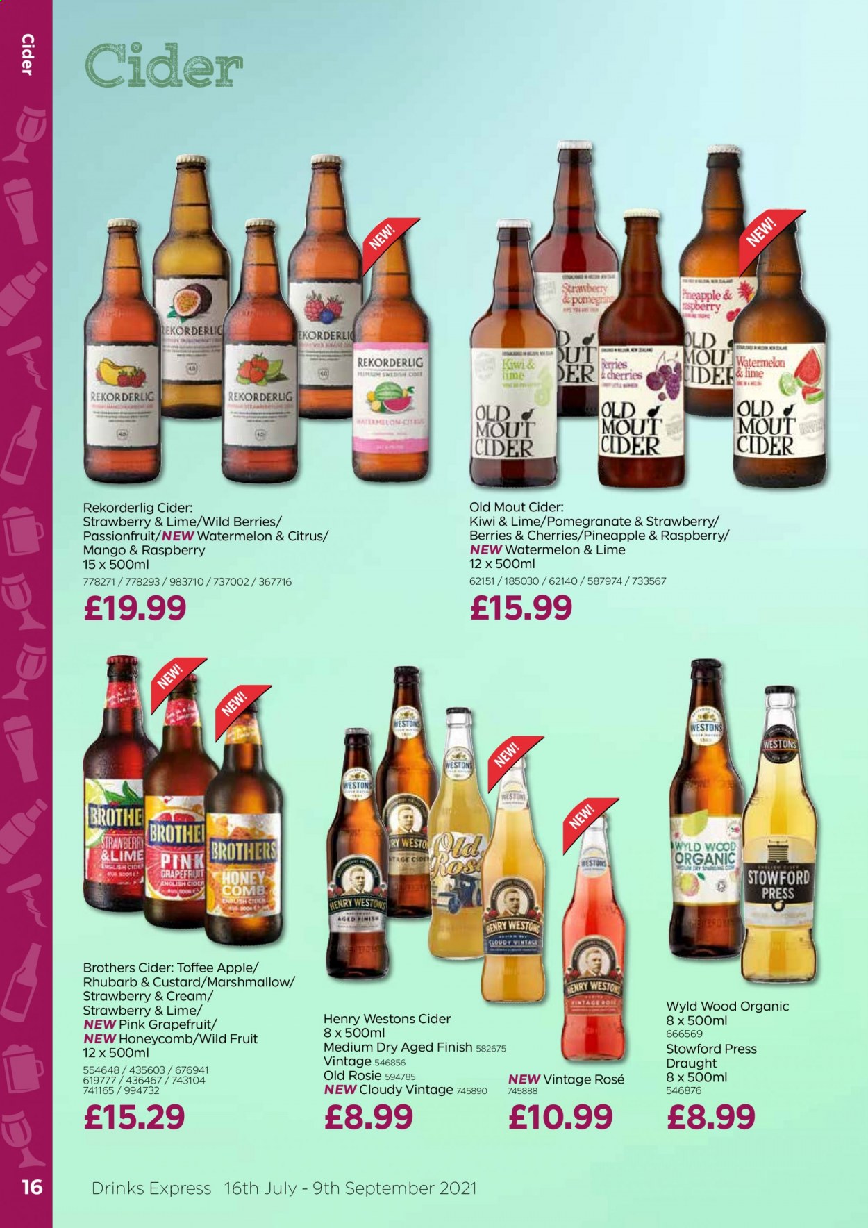 thumbnail - Bestway offer  - 16/07/2021 - 09/09/2021 - Sales products - grapefruits, kiwi, watermelon, pomegranate, marshmallows, toffee, honey, wine, rosé wine, BROTHERS, cider, comb. Page 16.