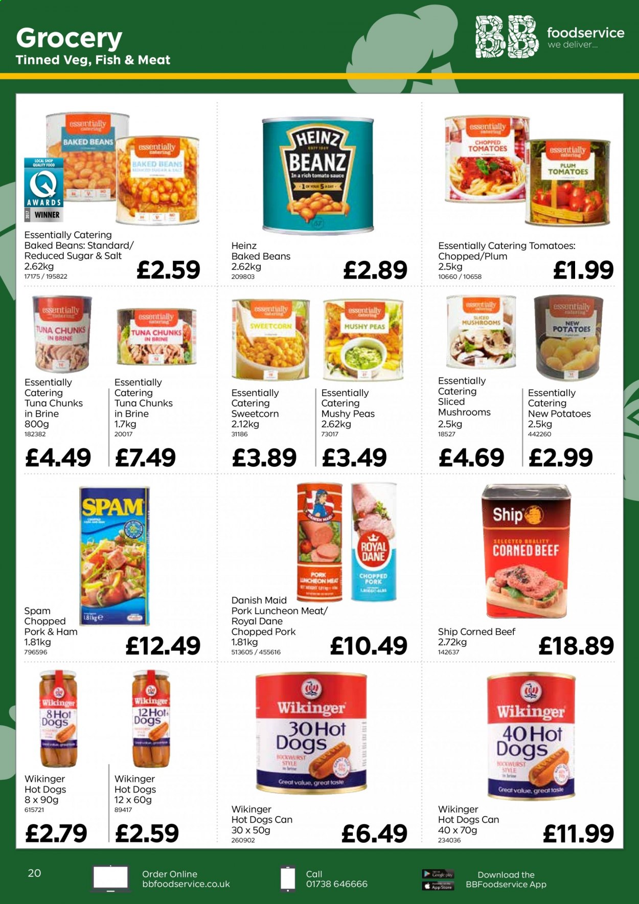 thumbnail - Bestway offer  - 16/07/2021 - 09/09/2021 - Sales products - mushrooms, beans, tomatoes, potatoes, peas, beef meat, tuna, fish, hot dog, ham, Spam, lunch meat, corned beef, Heinz, baked beans. Page 20.