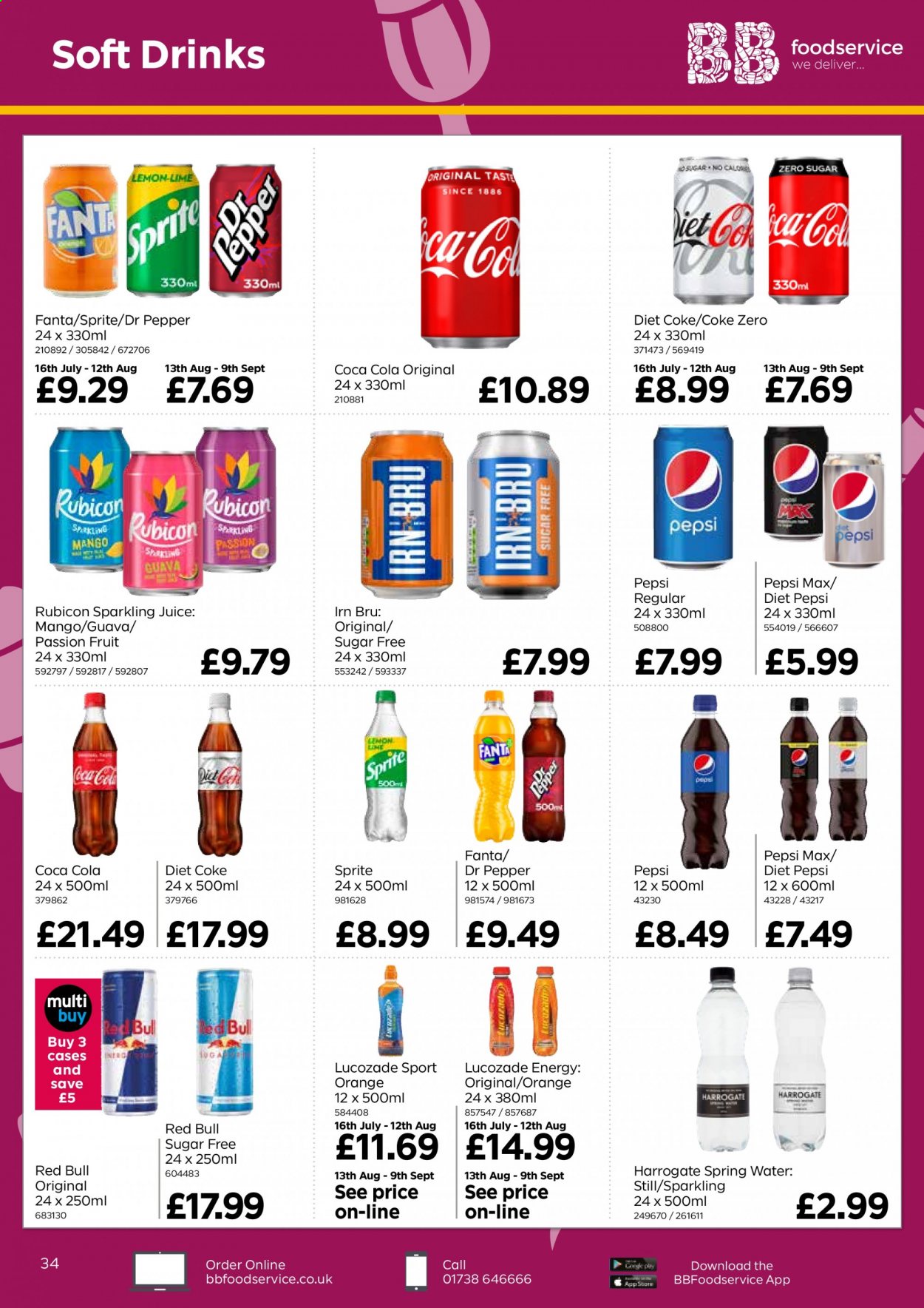 thumbnail - Bestway offer  - 16/07/2021 - 09/09/2021 - Sales products - guava, Coca-Cola, Sprite, Pepsi, juice, Fanta, Pepsi Max, Coca-Cola zero, Dr. Pepper, Diet Pepsi, Diet Coke, soft drink, Red Bull, Lucozade, sparkling juice, spring water. Page 34.