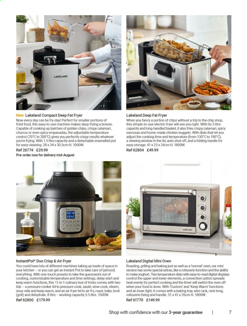 thumbnail - Lakeland offer  - Sales products - basket, lid, pot, pressure cooker, baking tray, deep fryer, air fryer, Instant Pot. Page 7.
