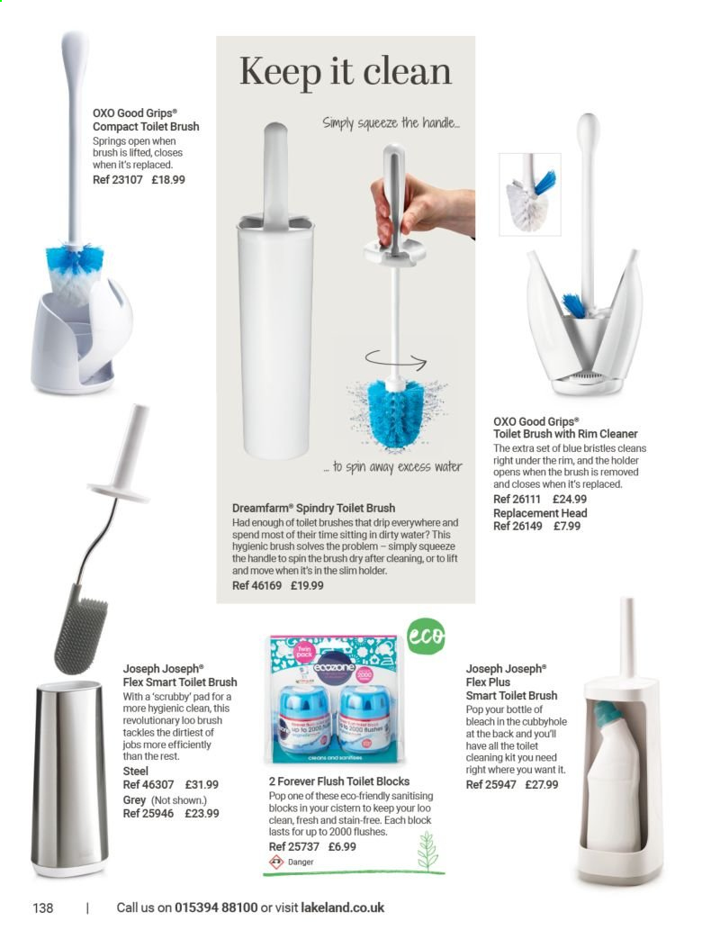 thumbnail - Lakeland offer  - Sales products - cleaner, bleach, holder, toilet brush. Page 138.
