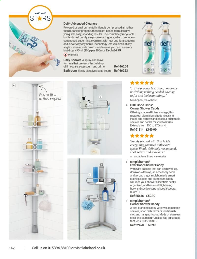 thumbnail - Lakeland offer  - Sales products - basket, shower caddy, soap dish, suction cups, cup. Page 142.