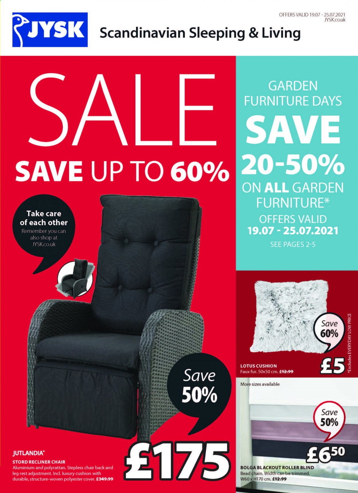 thumbnail - JYSK offer  - 19/07/2021 - 25/07/2021 - Sales products - chair, recliner chair, Lotus, cushion, blinds. Page 1.