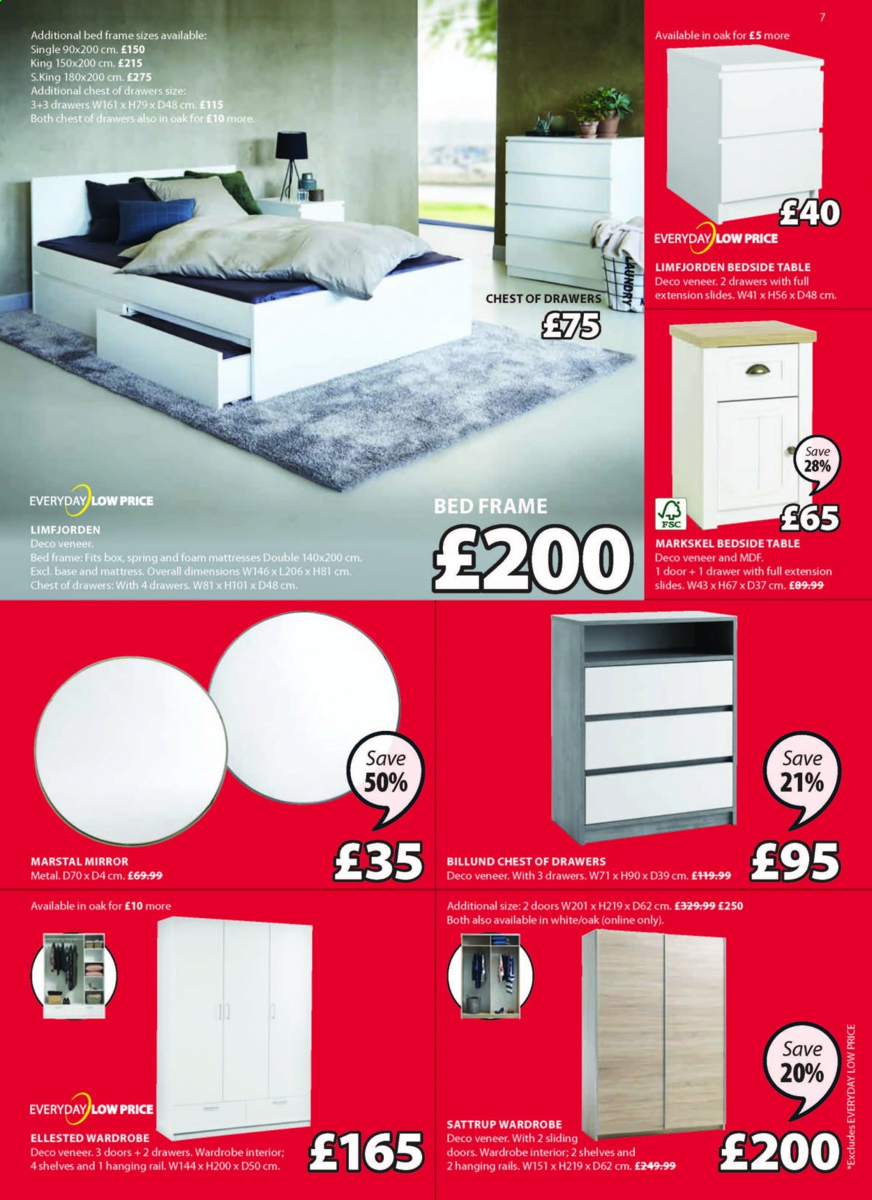 thumbnail - JYSK offer  - 19/07/2021 - 25/07/2021 - Sales products - table, chest of drawers, bed, bed frame, mattress, wardrobe, bedside table, mirror, door. Page 7.