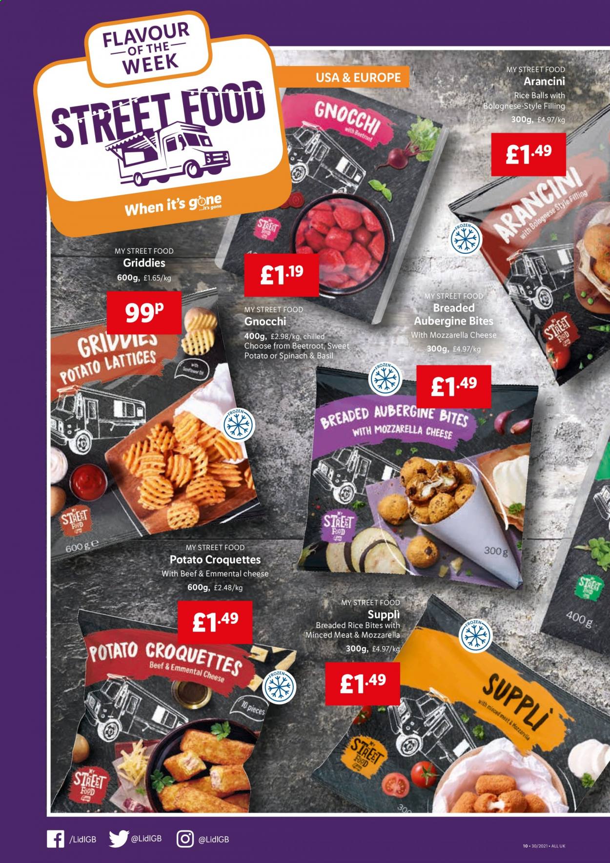 thumbnail - Lidl offer  - 29/07/2021 - 04/08/2021 - Sales products - eggplant, sweet potato, gnocchi, cheese, rice balls, potato croquettes. Page 10.