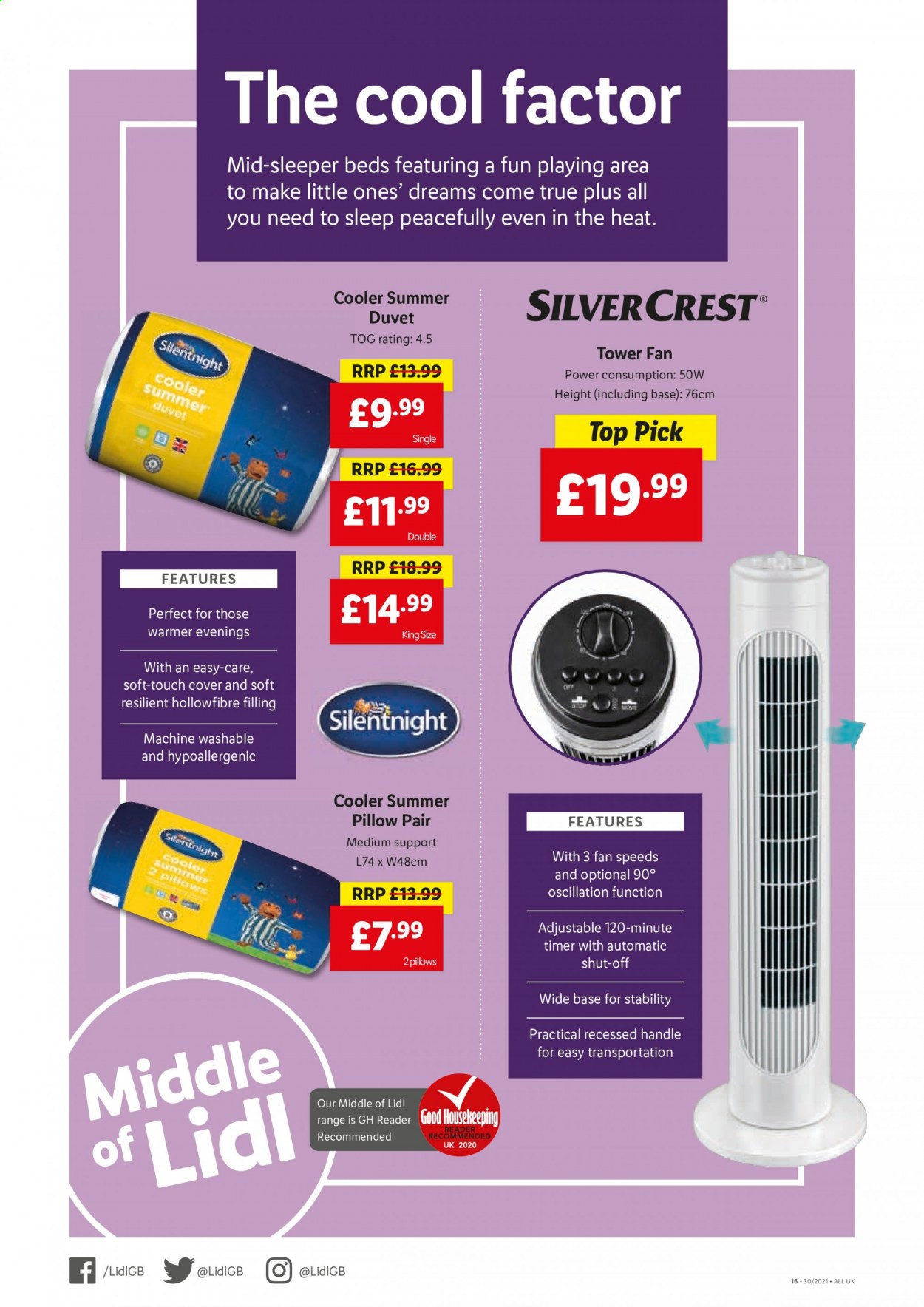 thumbnail - Lidl offer  - 29/07/2021 - 04/08/2021 - Sales products - bed, SilverCrest, duvet, pillow, stand fan. Page 16.