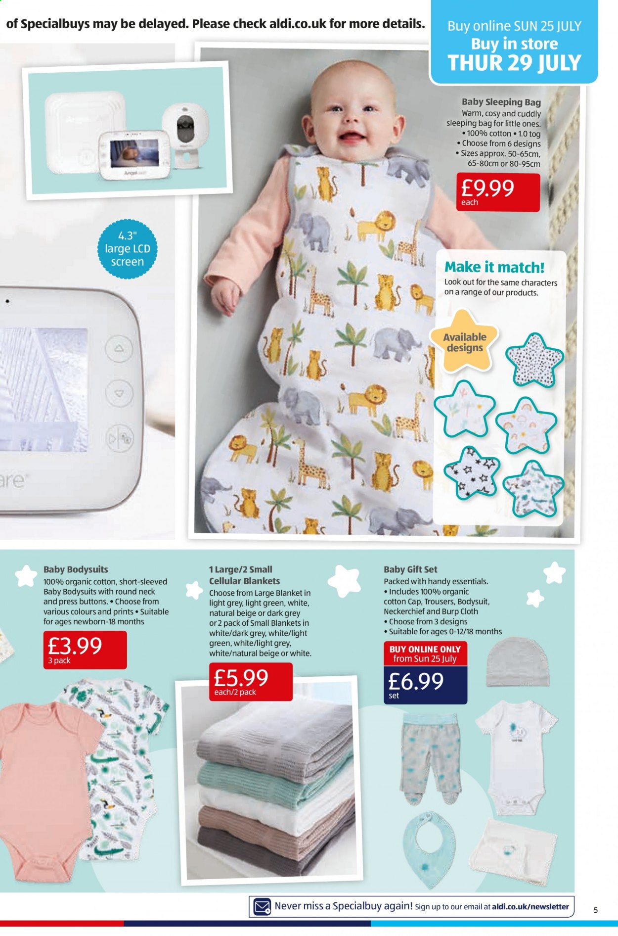 thumbnail - Aldi offer  - 25/07/2021 - 01/08/2021 - Sales products - gift set, blanket, trousers, bodysuit, cap, baby sleeping bag. Page 7.