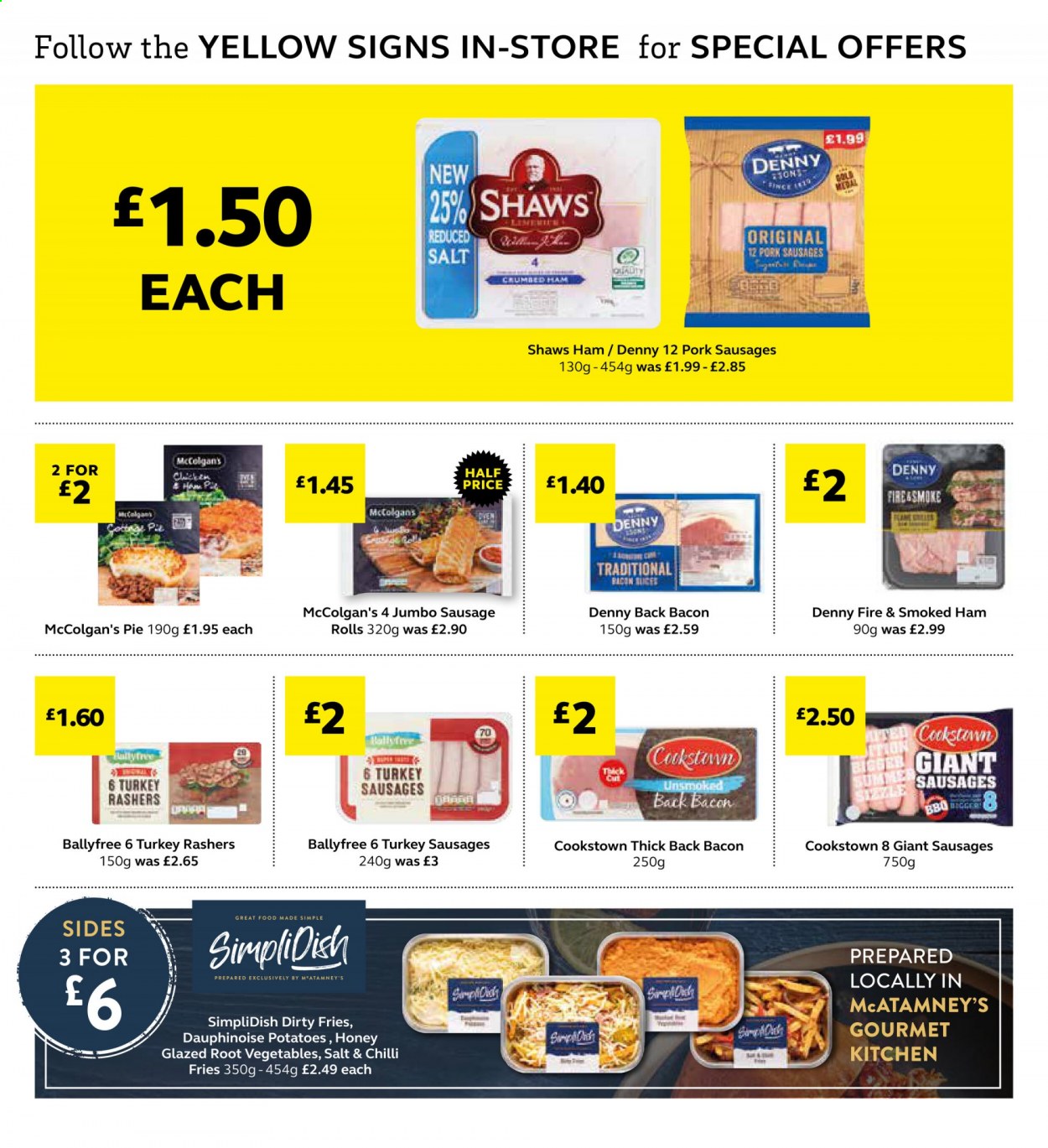 thumbnail - SuperValu offer  - 26/07/2021 - 14/08/2021 - Sales products - potatoes, sausage rolls, pie, bacon, ham, smoked ham, sausage, potato fries. Page 8.