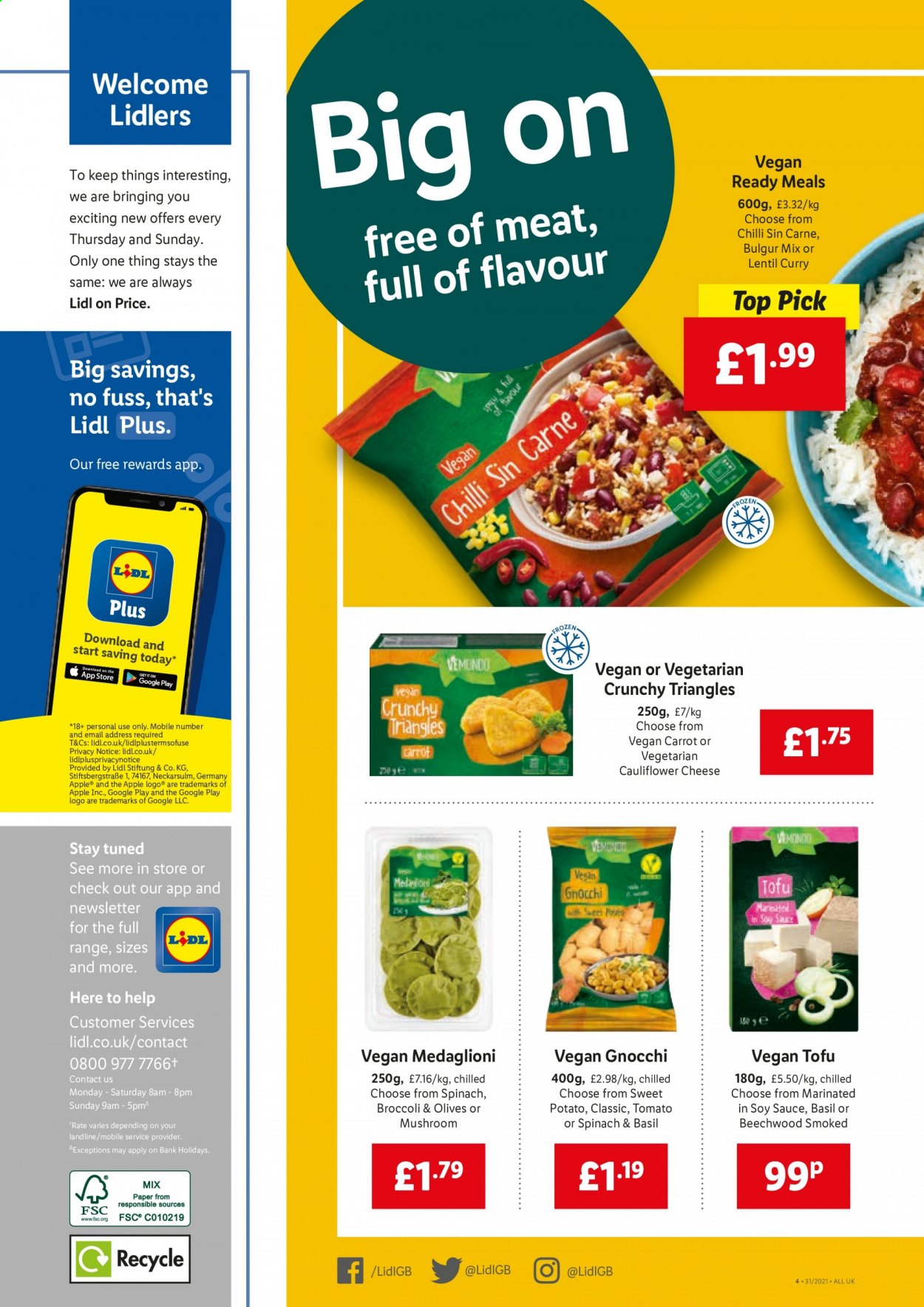 thumbnail - Lidl offer  - 05/08/2021 - 11/08/2021 - Sales products - mushrooms, broccoli, cauliflower, gnocchi, cheese, tofu, olives, soy sauce. Page 2.