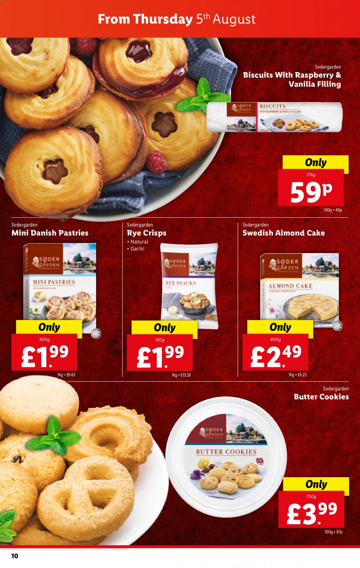 thumbnail - Lidl offer  - 05/08/2021 - 11/08/2021 - Sales products - garlic, cake, biscuit, cookies, butter cookies, snack. Page 10.