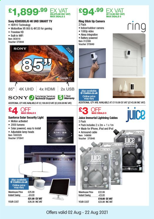 thumbnail - Costco offer  - 02/08/2021 - 22/08/2021 - Sales products - ham, juice, Sony, lamp. Page 3.