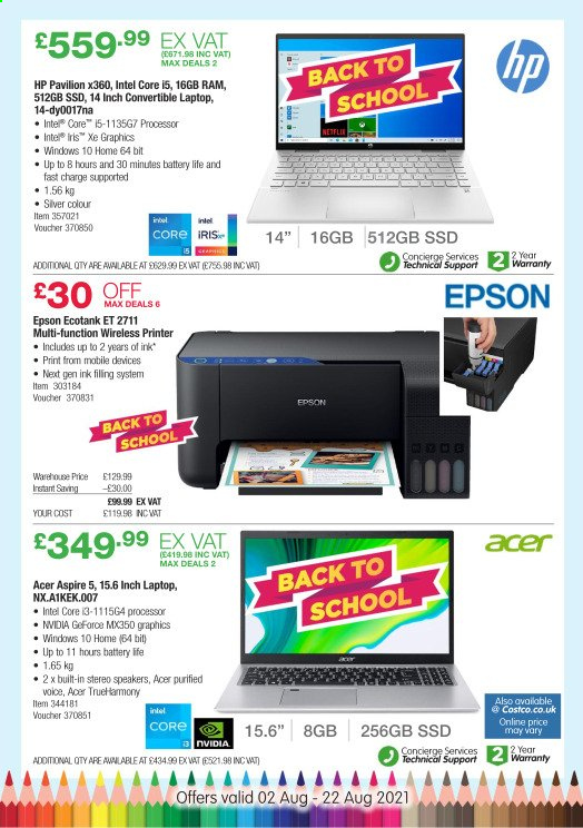 thumbnail - Costco offer  - 02/08/2021 - 22/08/2021 - Sales products - Acer, Hewlett Packard, laptop, Intel. Page 4.