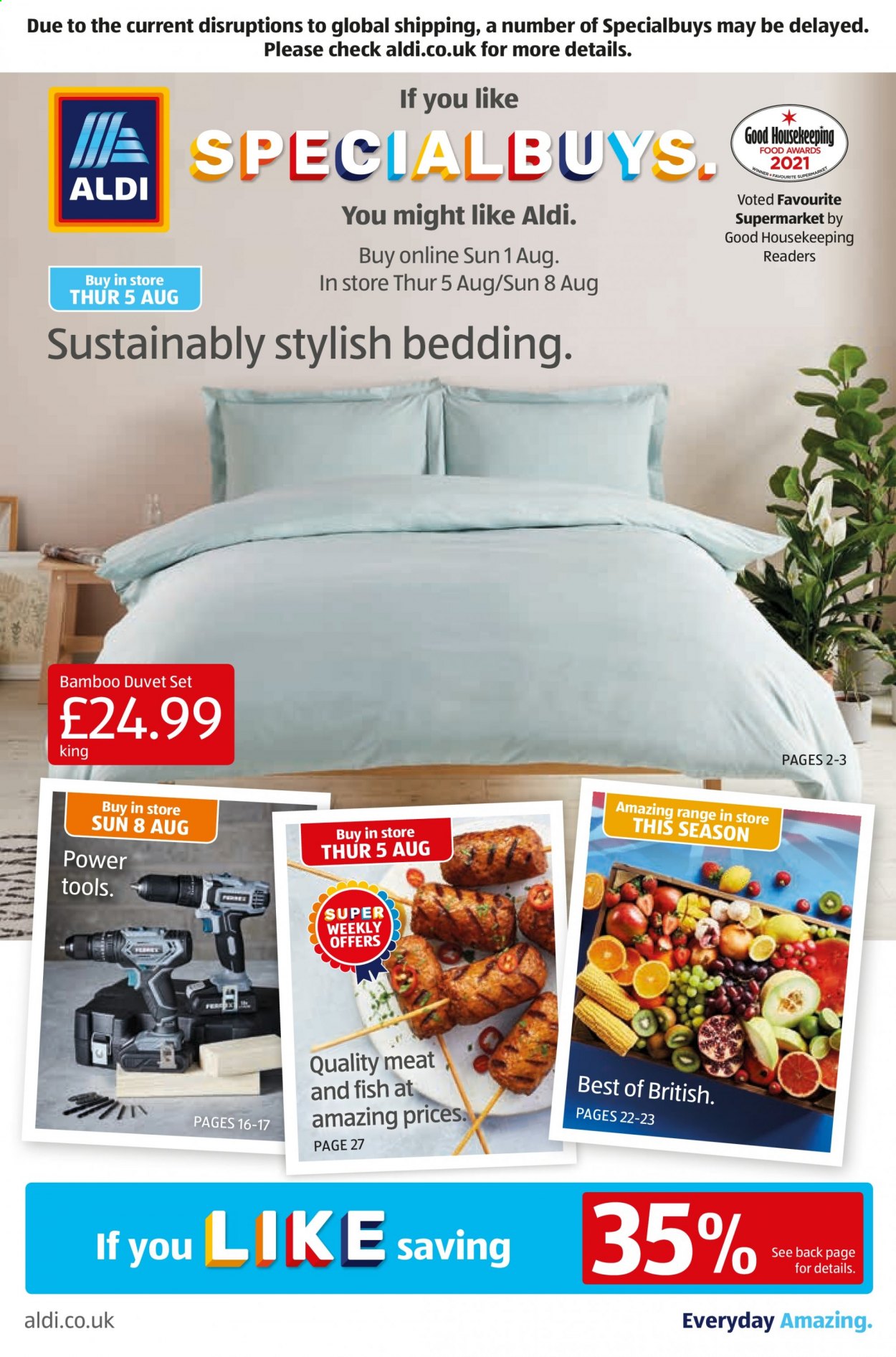 thumbnail - Aldi offer  - 01/08/2021 - 08/08/2021 - Sales products - bedding, duvet. Page 1.