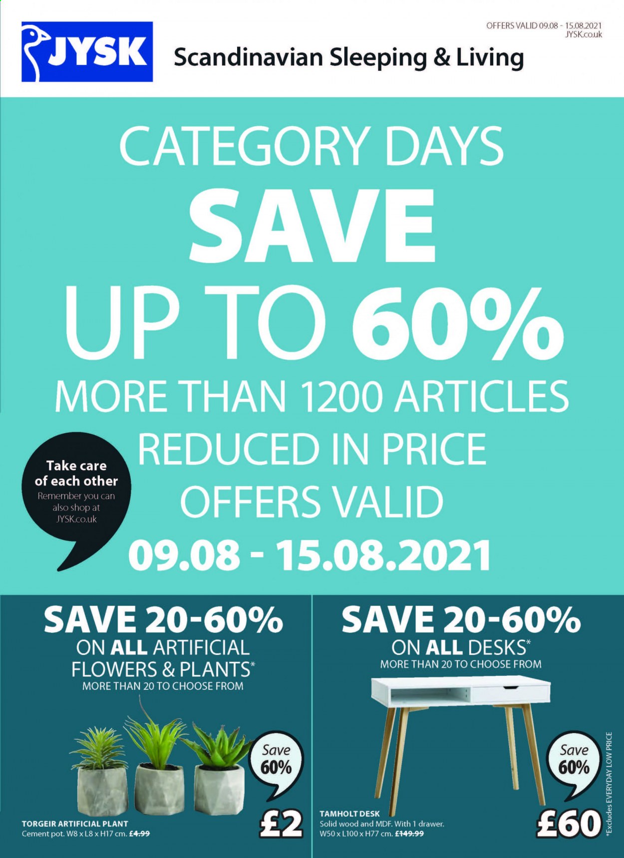 thumbnail - JYSK offer  - 09/08/2021 - 15/08/2021 - Sales products - artificial flowers, artificial plant, pot. Page 1.