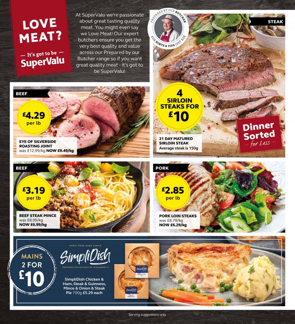 thumbnail - SuperValu offer  - 16/08/2021 - 04/09/2021 - Sales products - Guinness, beef meat, beef sirloin, beef steak, steak, sirloin steak, pork loin, pork meat, pie, ham. Page 2.